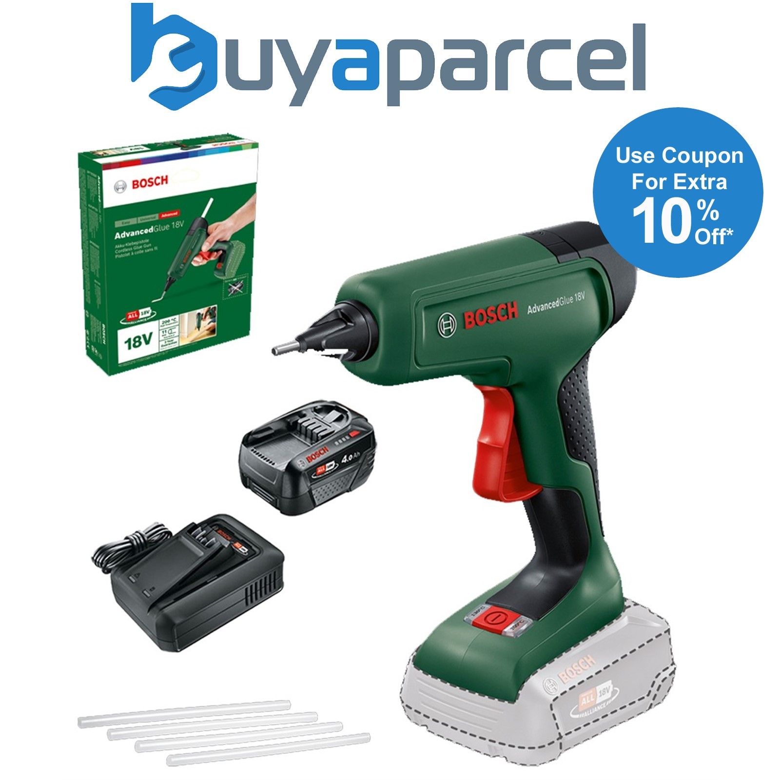 Bosch 0603264800 AdvancedGlue 18V Cordless Glue Gun + 4AH Battery Kit