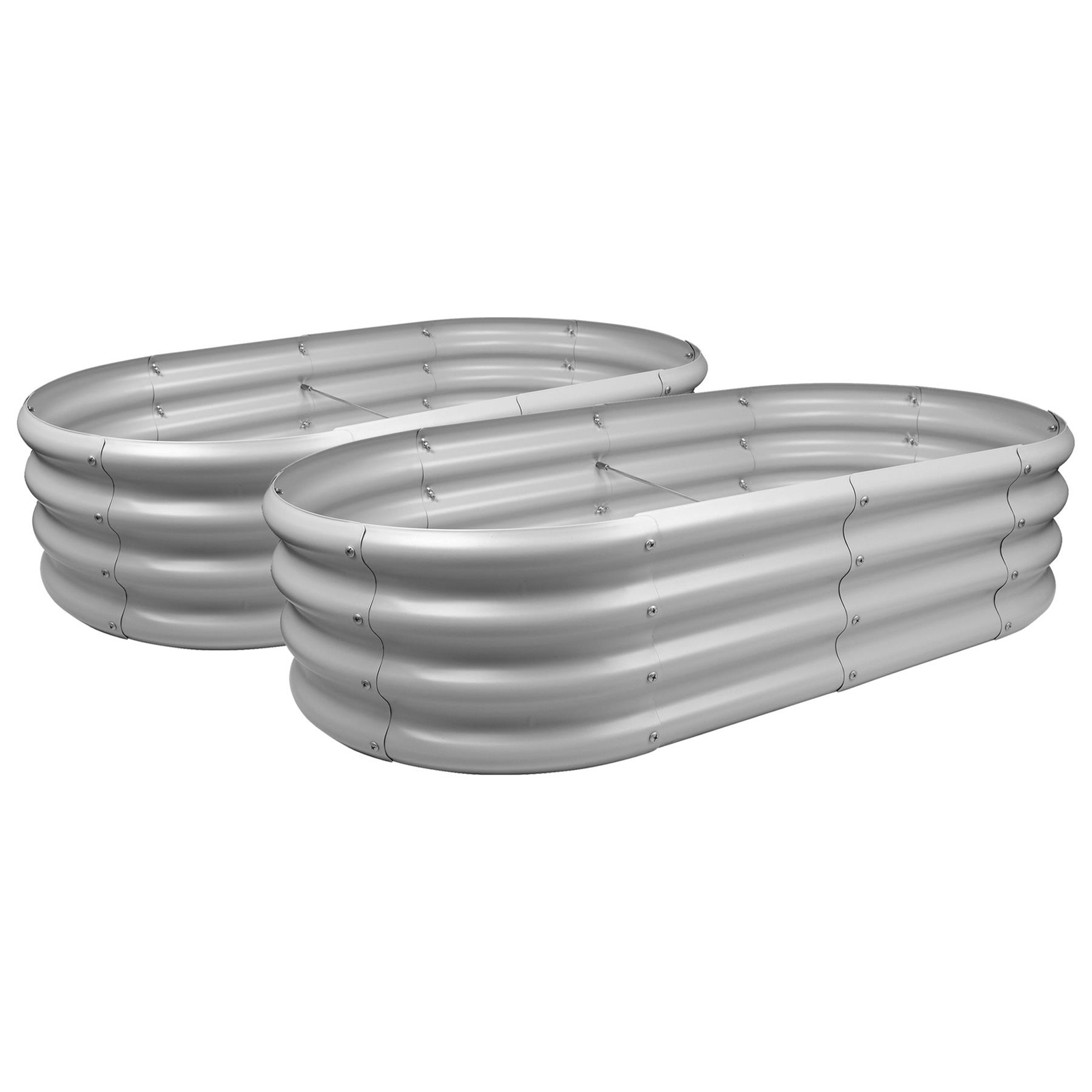 2x Silver 120cm x 60cm Rounded Galvanised Steel Raised Garden Beds Planter Box