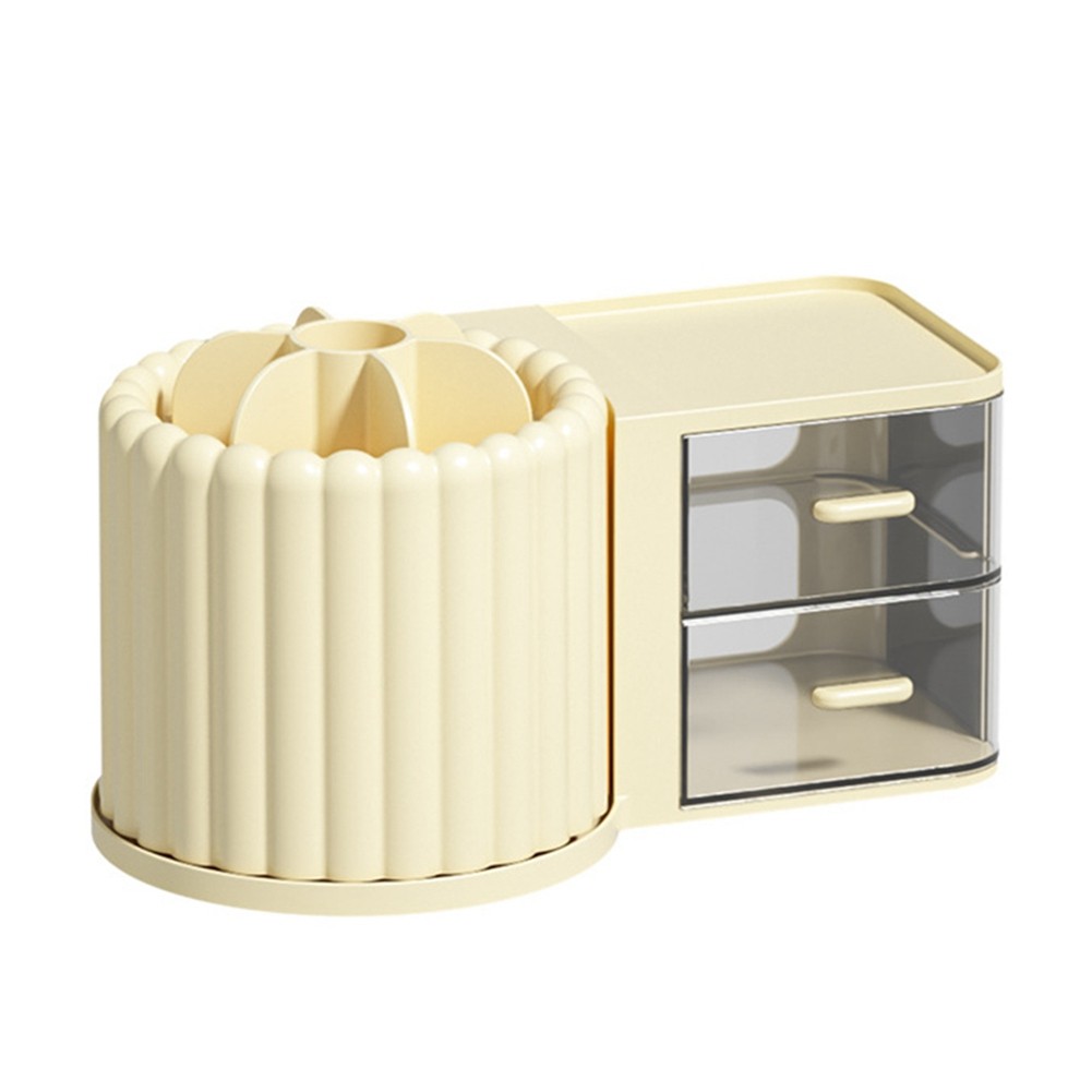 2X(Makeup Brush Holder Organizer with 2 Drawers,360° Rotating Makeup8570