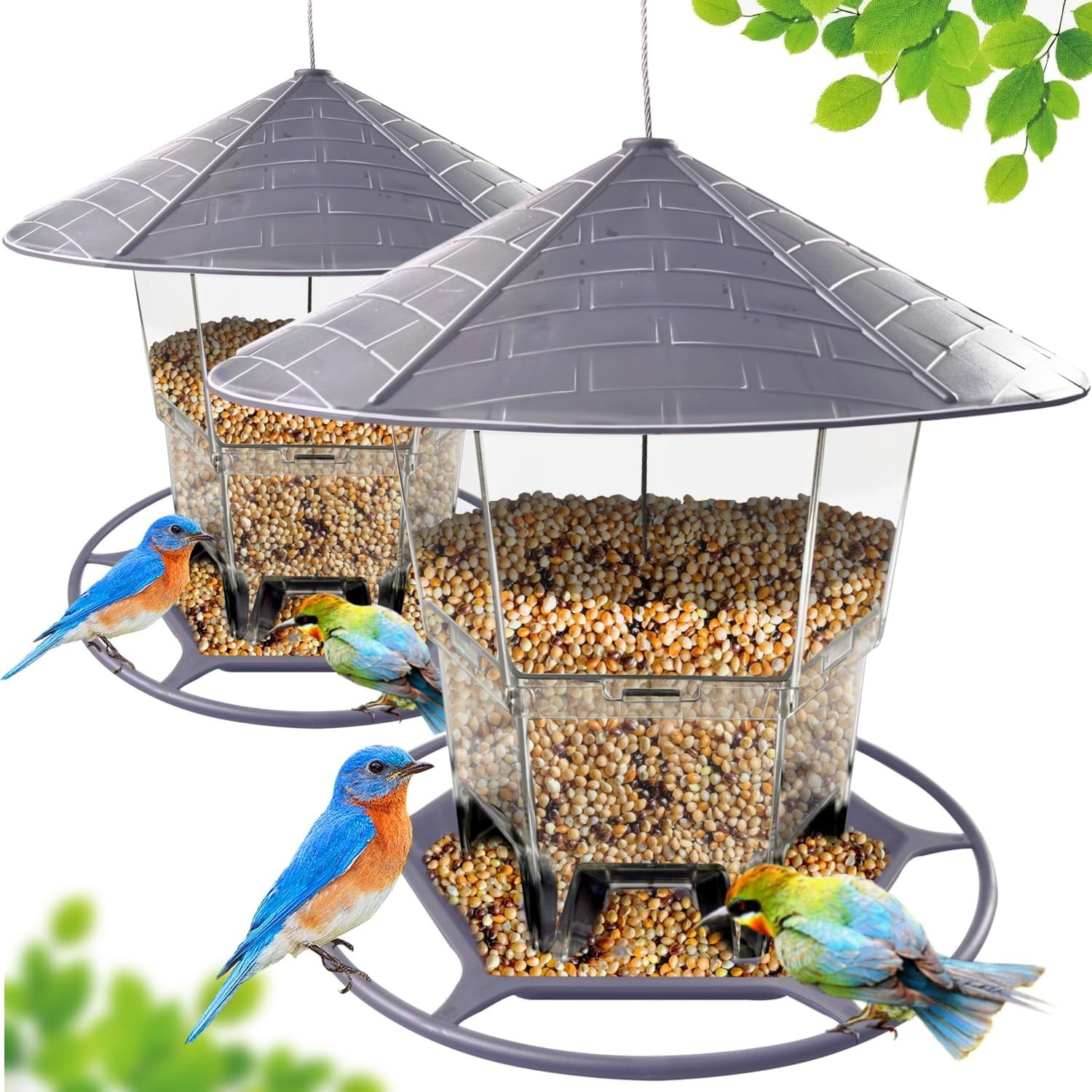 WLLKOO Bird Feeders for Outdoors, 2 Pack Bird Feeder Outside Hanging, Adjustabl
