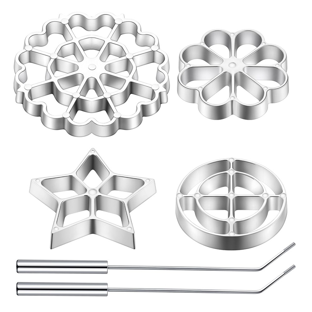 Rosette Iron Molds Set Bunuelos Mold with Handle Cooking Stamp Maker Kit7513