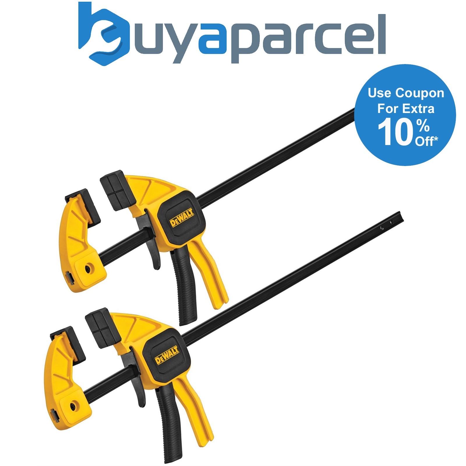 Dewalt 300mm Medium Trigger Clamps Pair 30cm 12" 90kg Force - One Handed Clamp