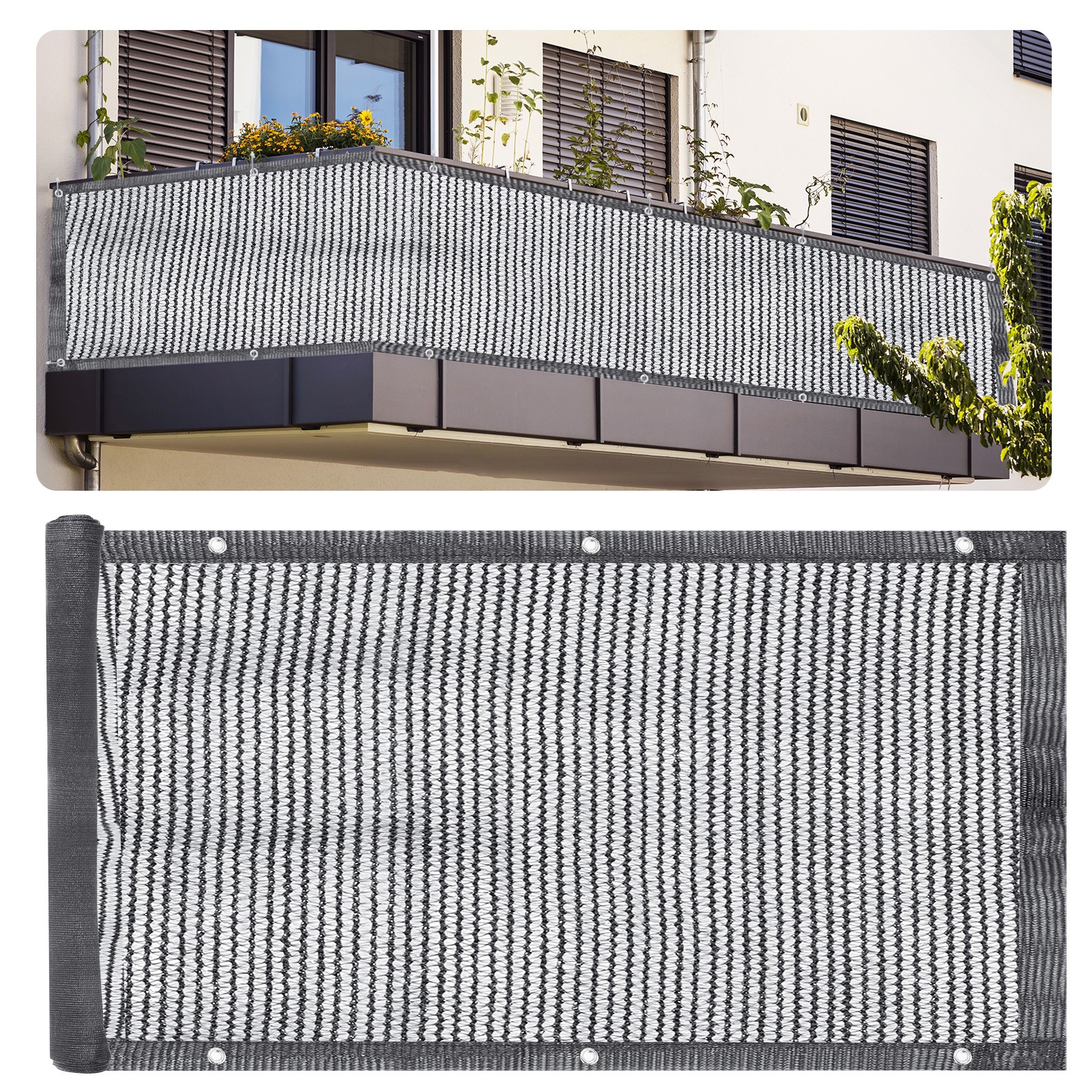 3'x10' Balcony Privacy Screen Shield 90% Fence Railing Shade Cover Dark Gray