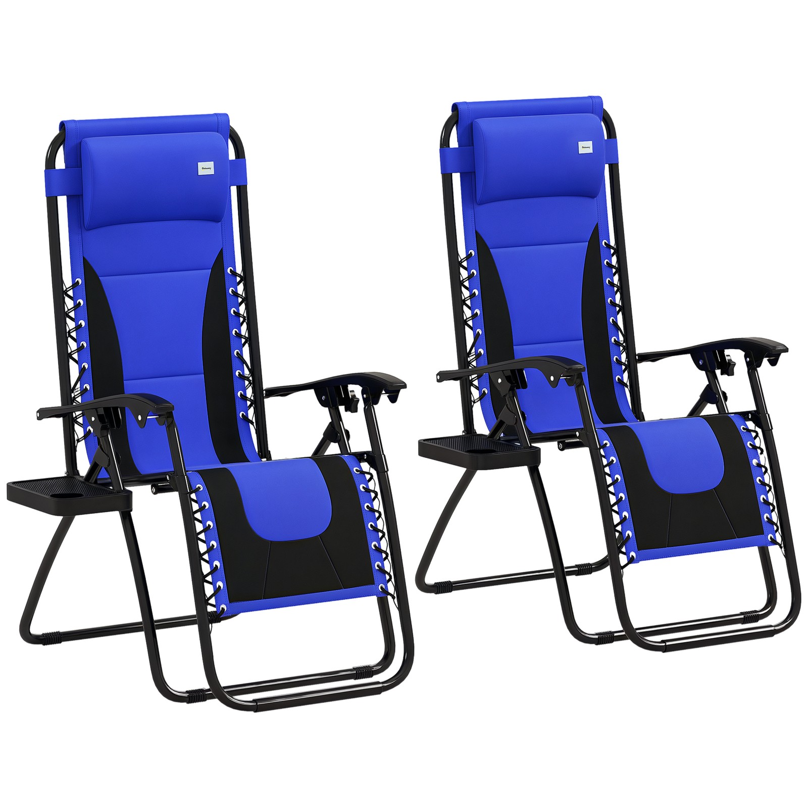 Outsunny 2 Pcs Zero Gravity Lounger Folding Recliner Chair w/ Cup Holder