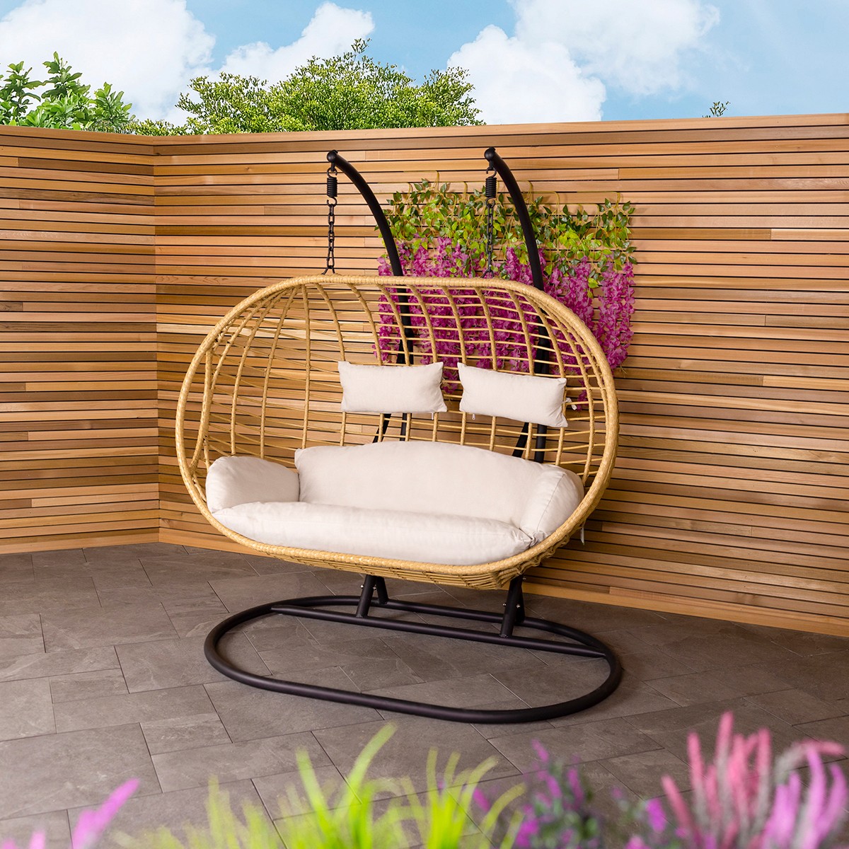 Charles Bentley Double Hanging Swing Chair Seat Natural