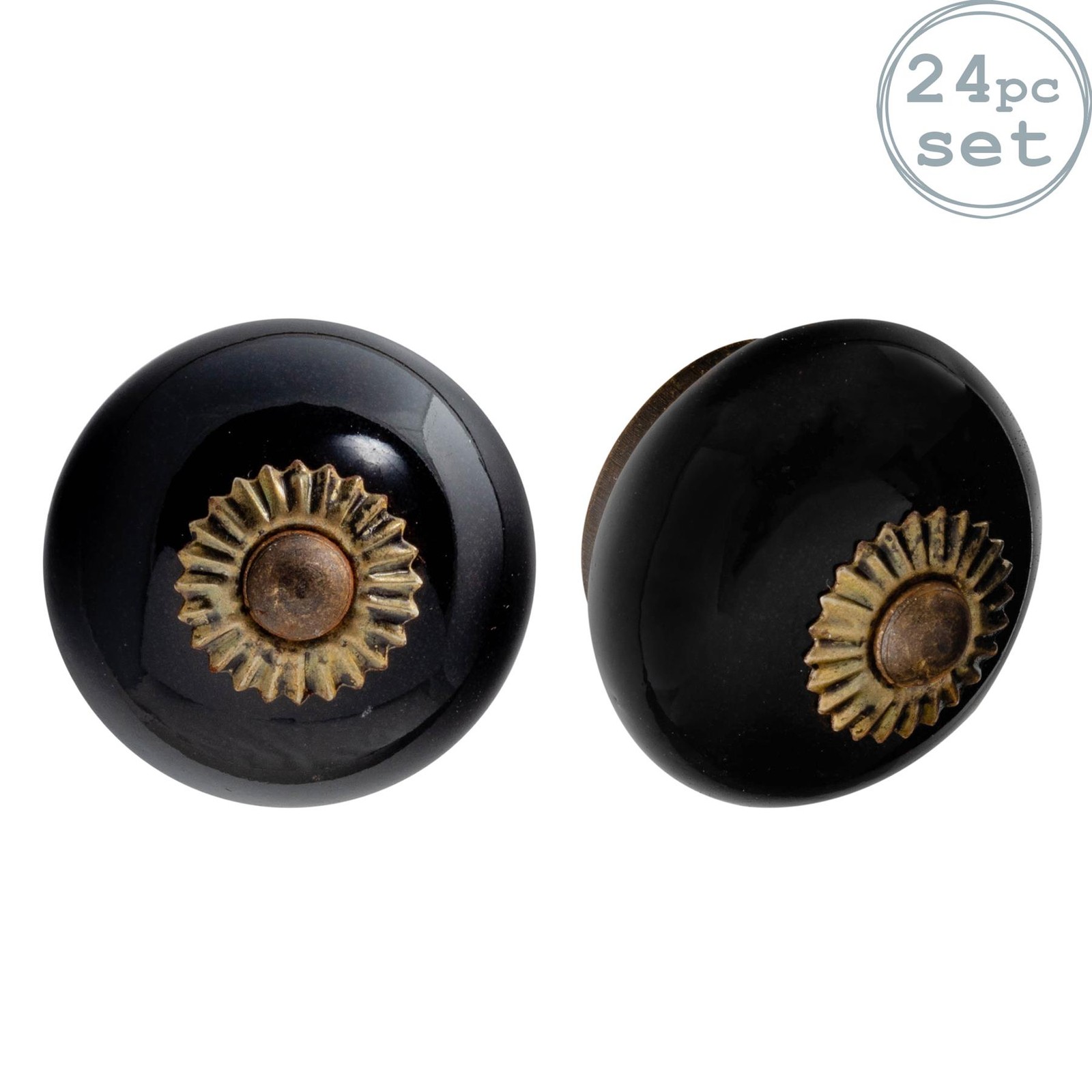 24x Round Ceramic Cabinet Knobs Vintage Cupboard Door Drawer Handles Black