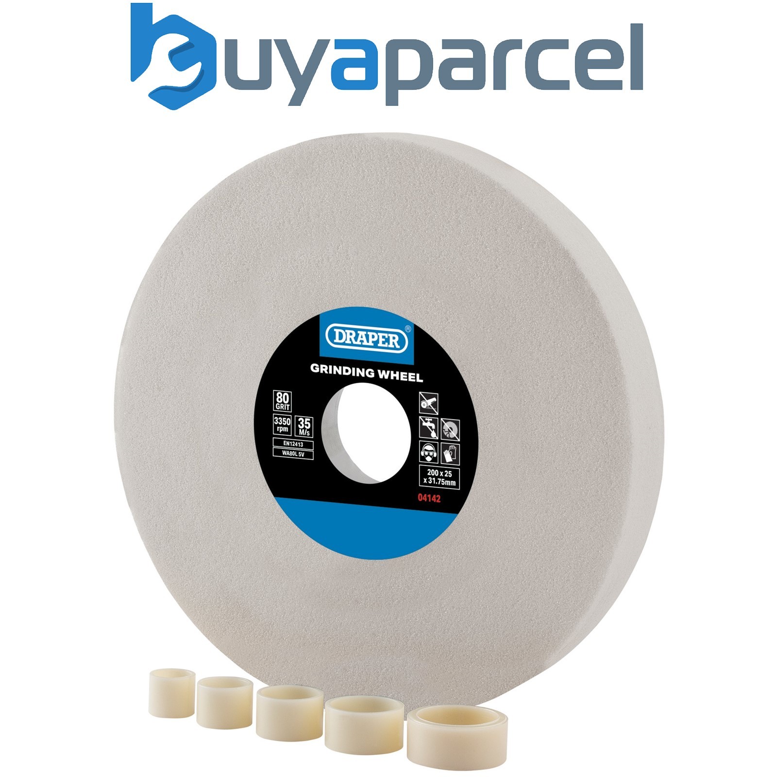 Draper 04142 Aluminium Oxide Bench Grinding Wheel, 200 x 25mm, 80G, White