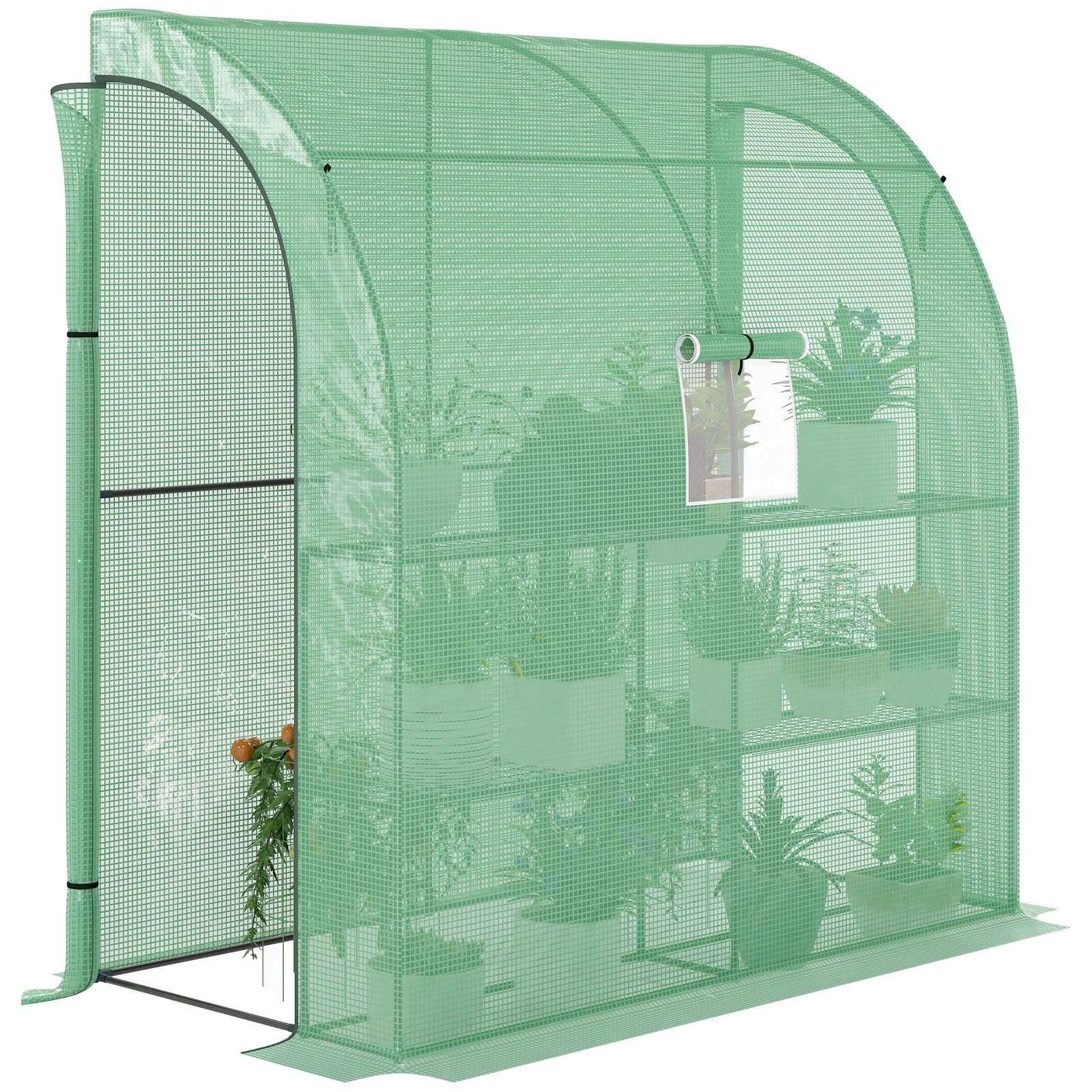 Outsunny Walk-In Lean to Wall Greenhouse w/Window&Door 200Lx 100W x 215Hcm Green