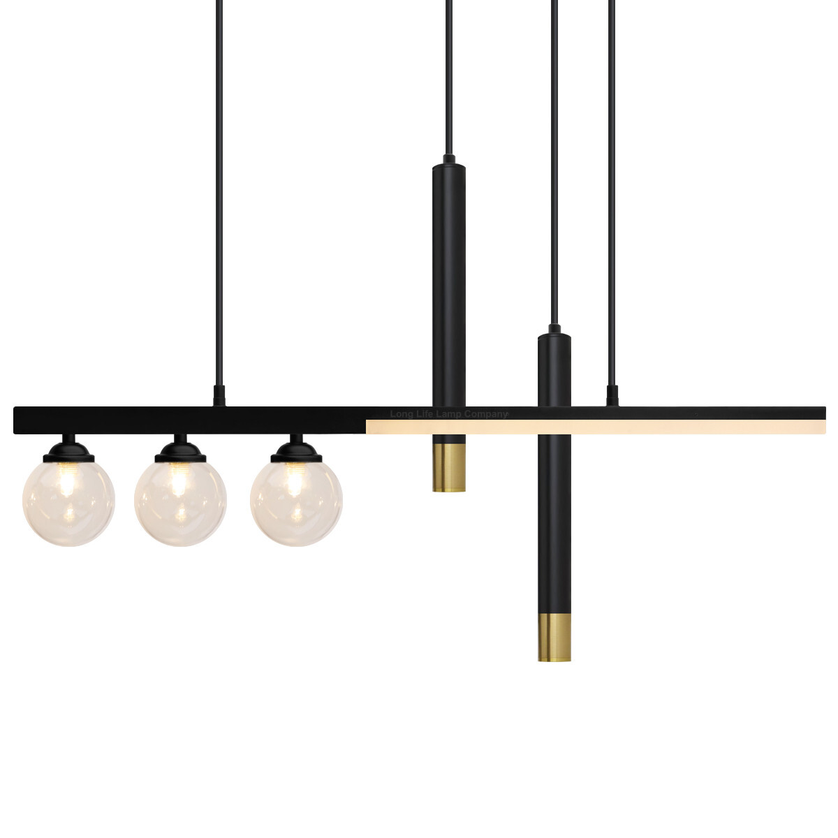 LED Bar 5 Light Black Ceiling Pendant Light Mini Glass Globes Slim Tubular H3135