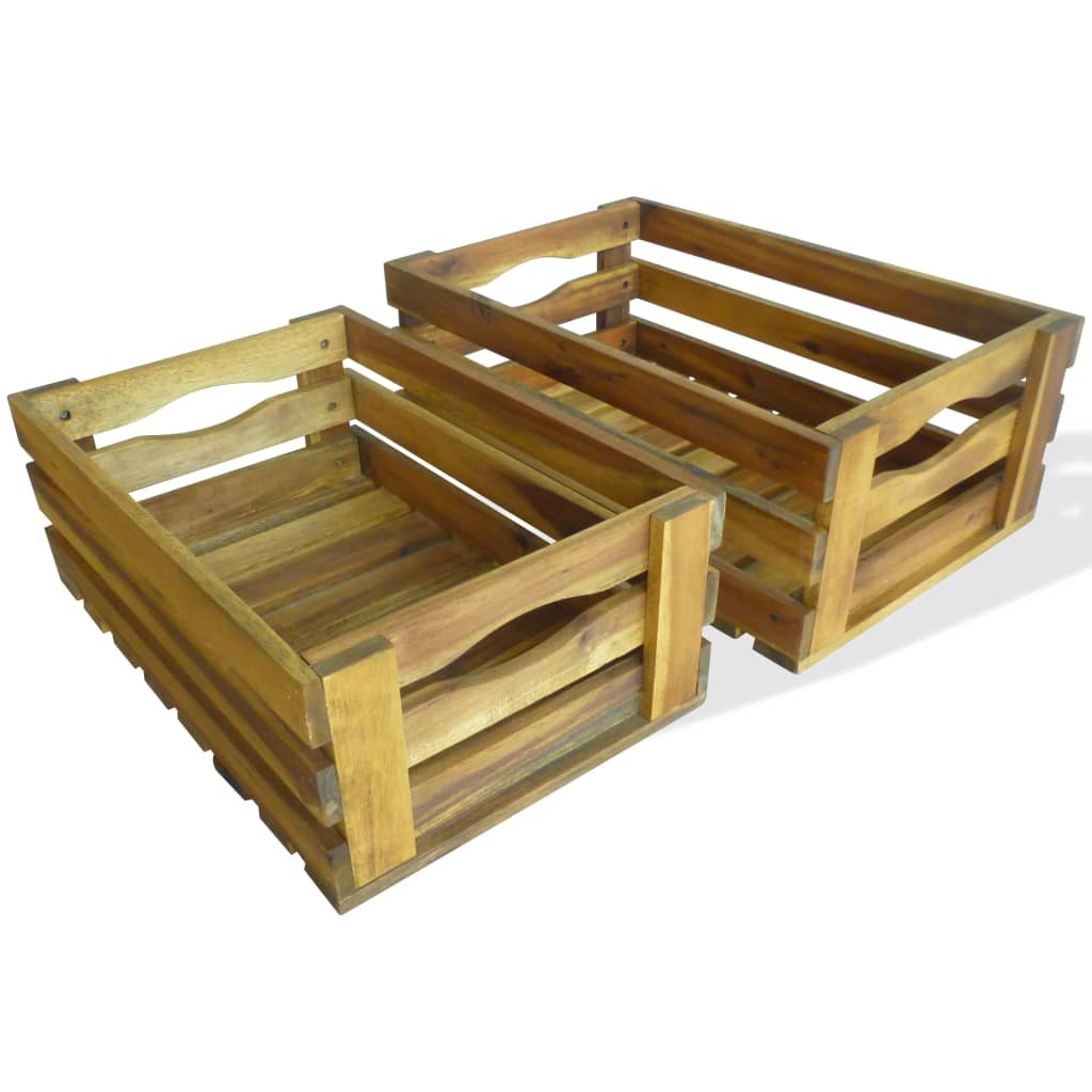 Solid Acacia Wood 2 Piece Crate Set Fruit Garden Storage Box vidaXL