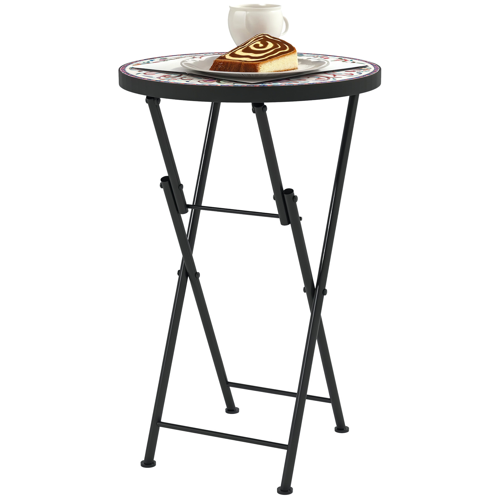 Outsunny Mosaic Garden Table, 35.5cm Folding Coffee Table, Multicolour