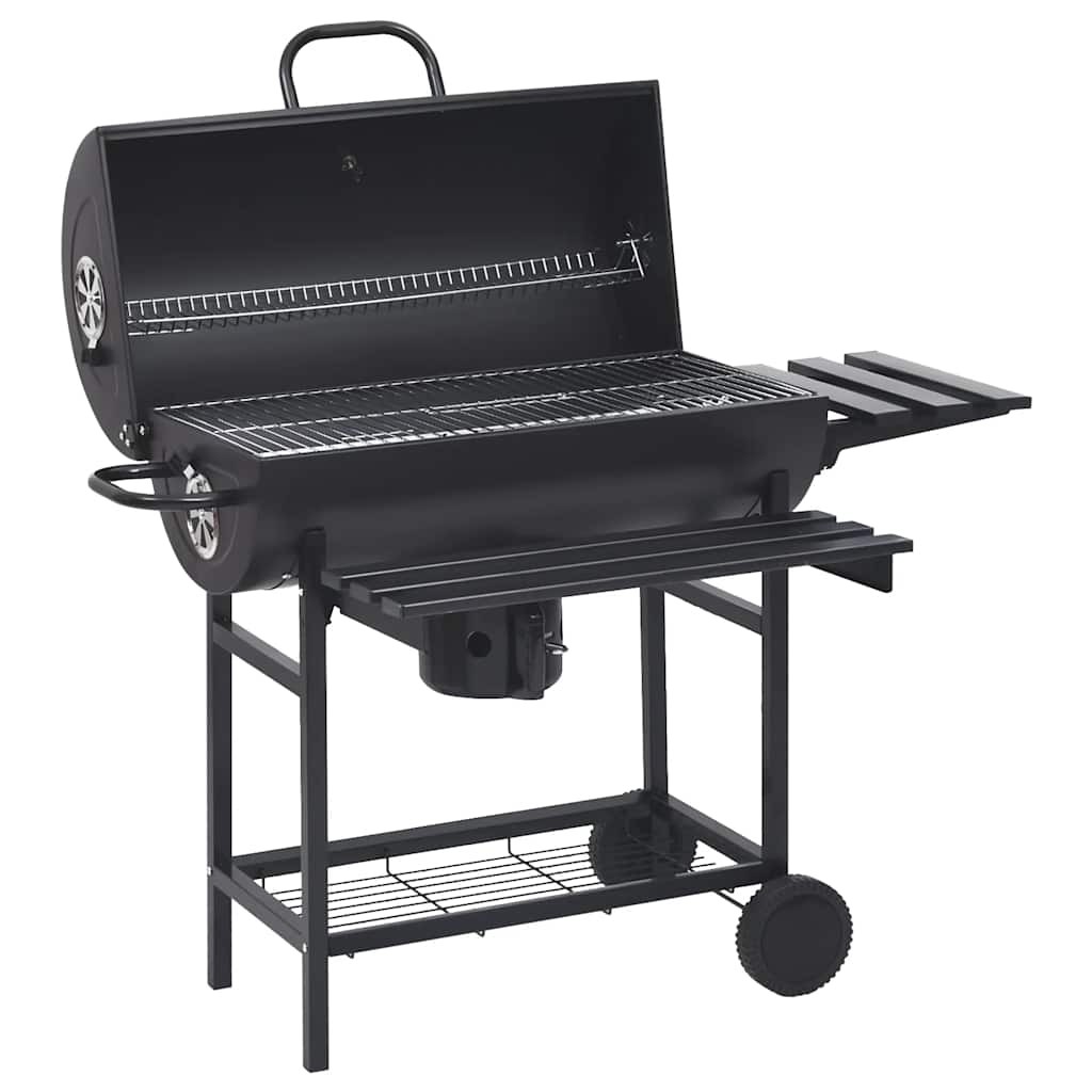 Barrel Grill with Wheels and Shelves Black 115x85x95 cm Steel BBQ vidaXL
