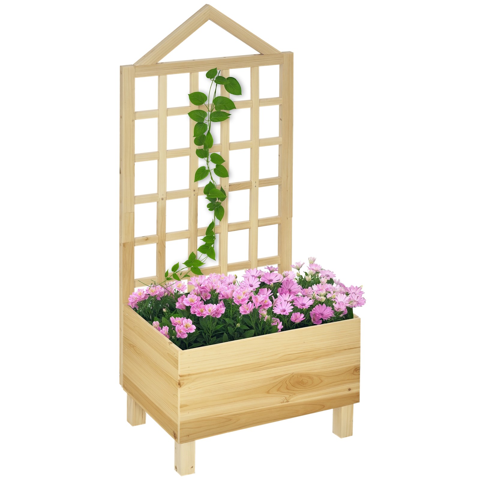 Outsunny Wooden Garden Planters with Trellis for Vine Climbing Plants, Natural