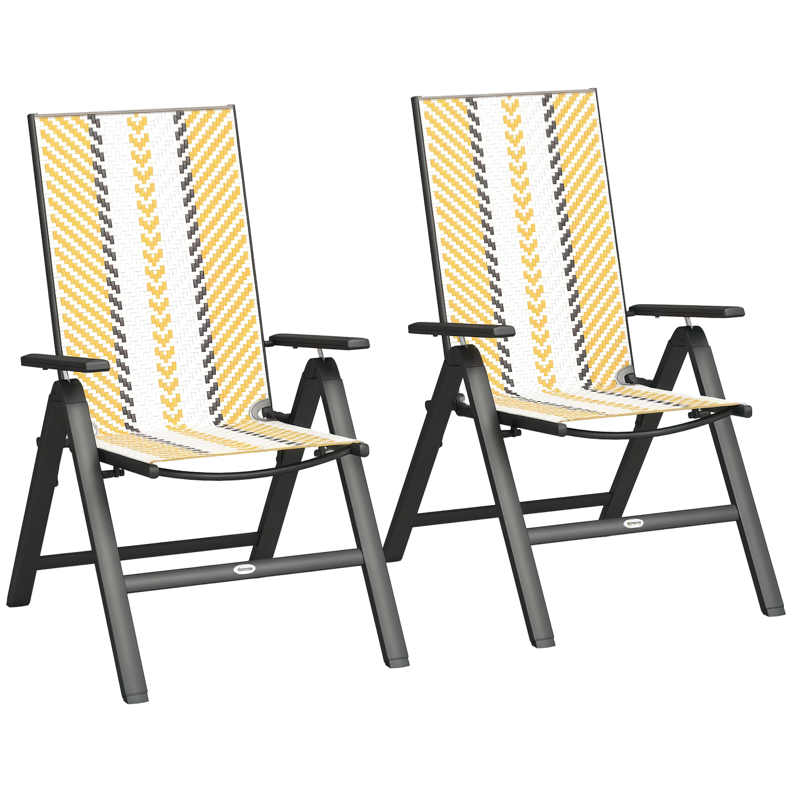 Outsunny 2PCs Rattan Folding Chair w/ 5-Position Adjustable Backrest, Orange