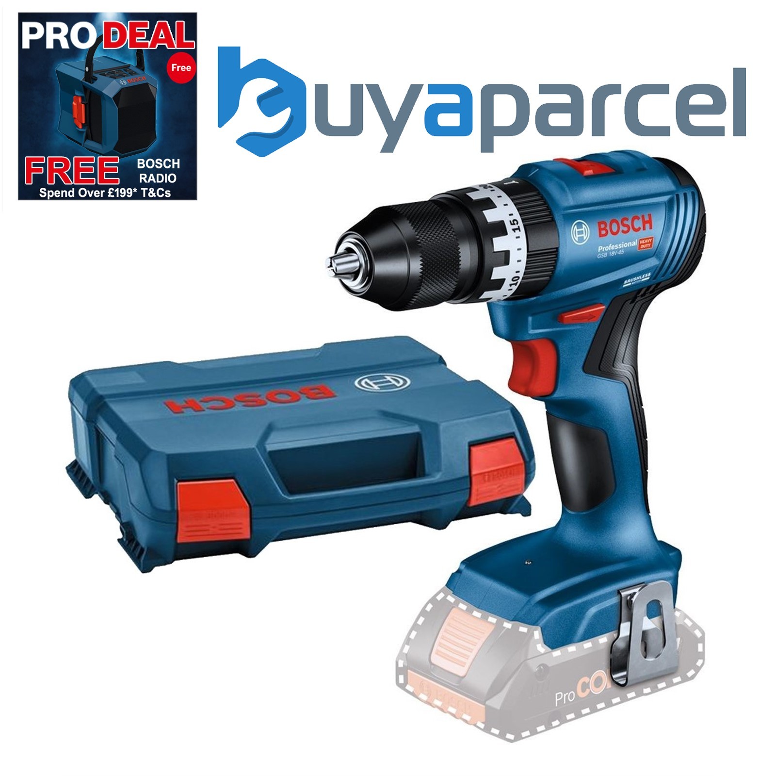 Bosch 18v GSB 18V-45 Brushless Combi Hammer Drill GSB18V45N Bare + Case