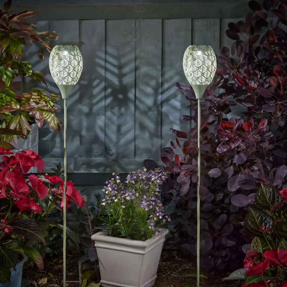 Solar LED Stake Light 2pc Set Light Up Garden Lamps Outdoor Lighting Large 90cm