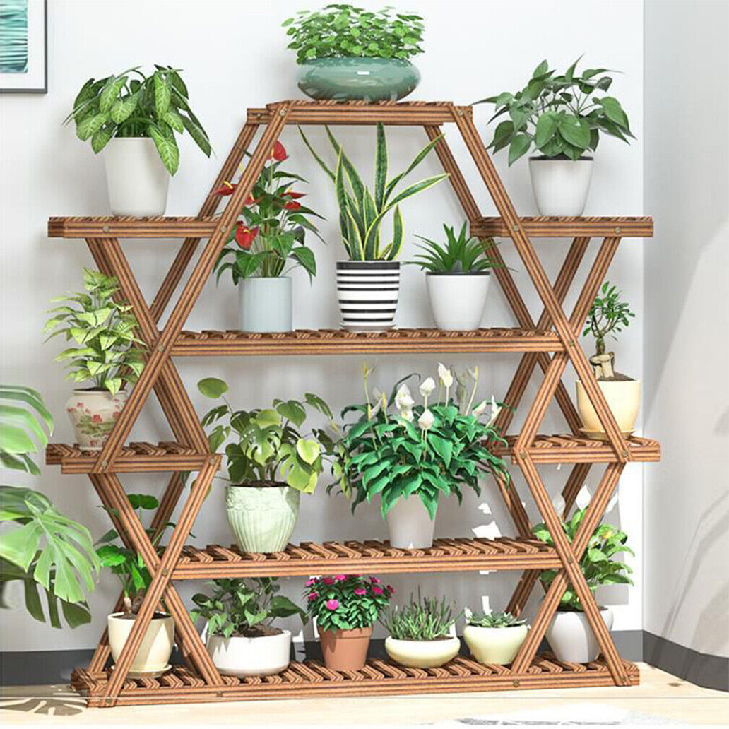 Large Sized Plant Stand Multifunctional Flower Slat Holder Display Rack Decorat