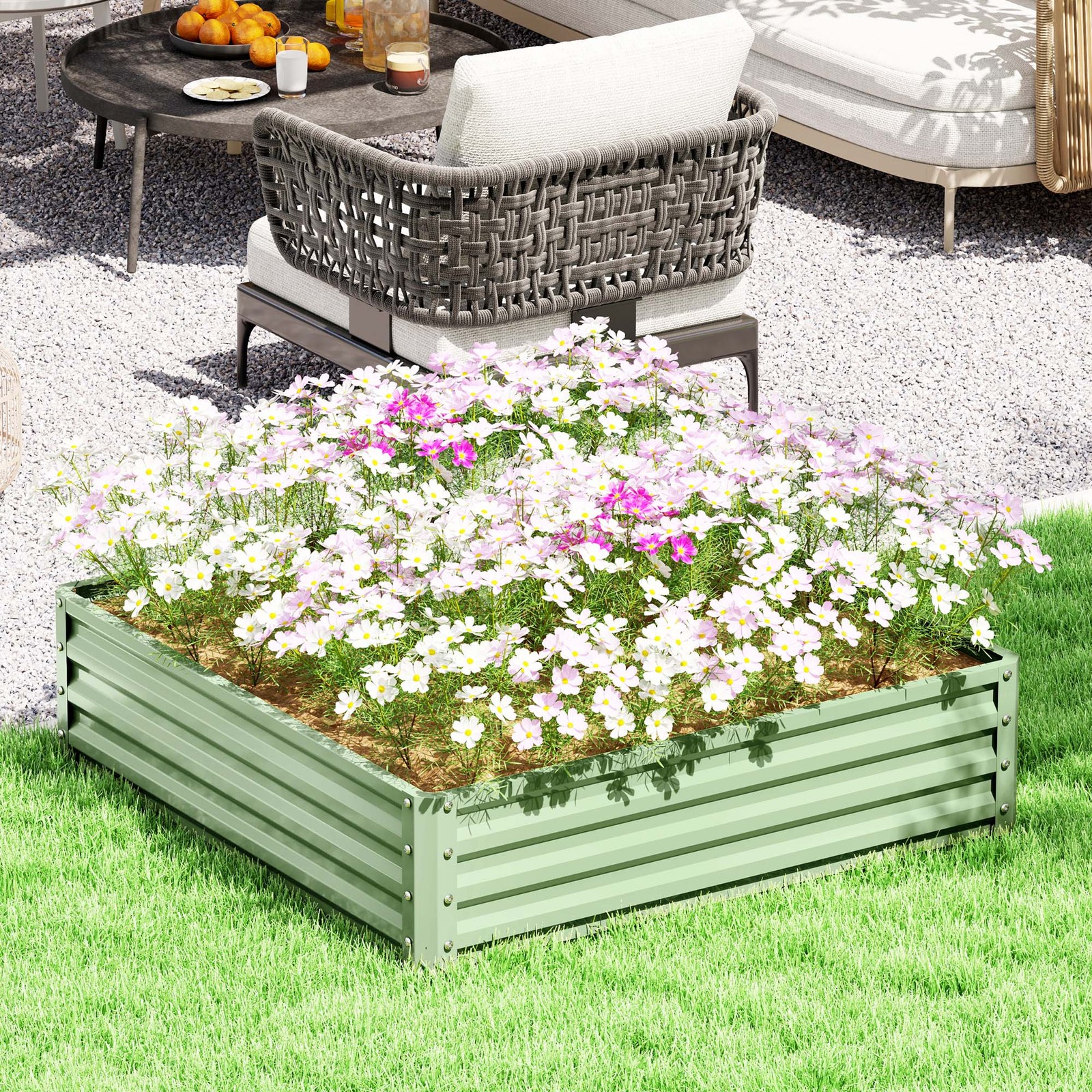 Raised Garden Bed Gardner Frame Outdoor Planter Kit, Light Green