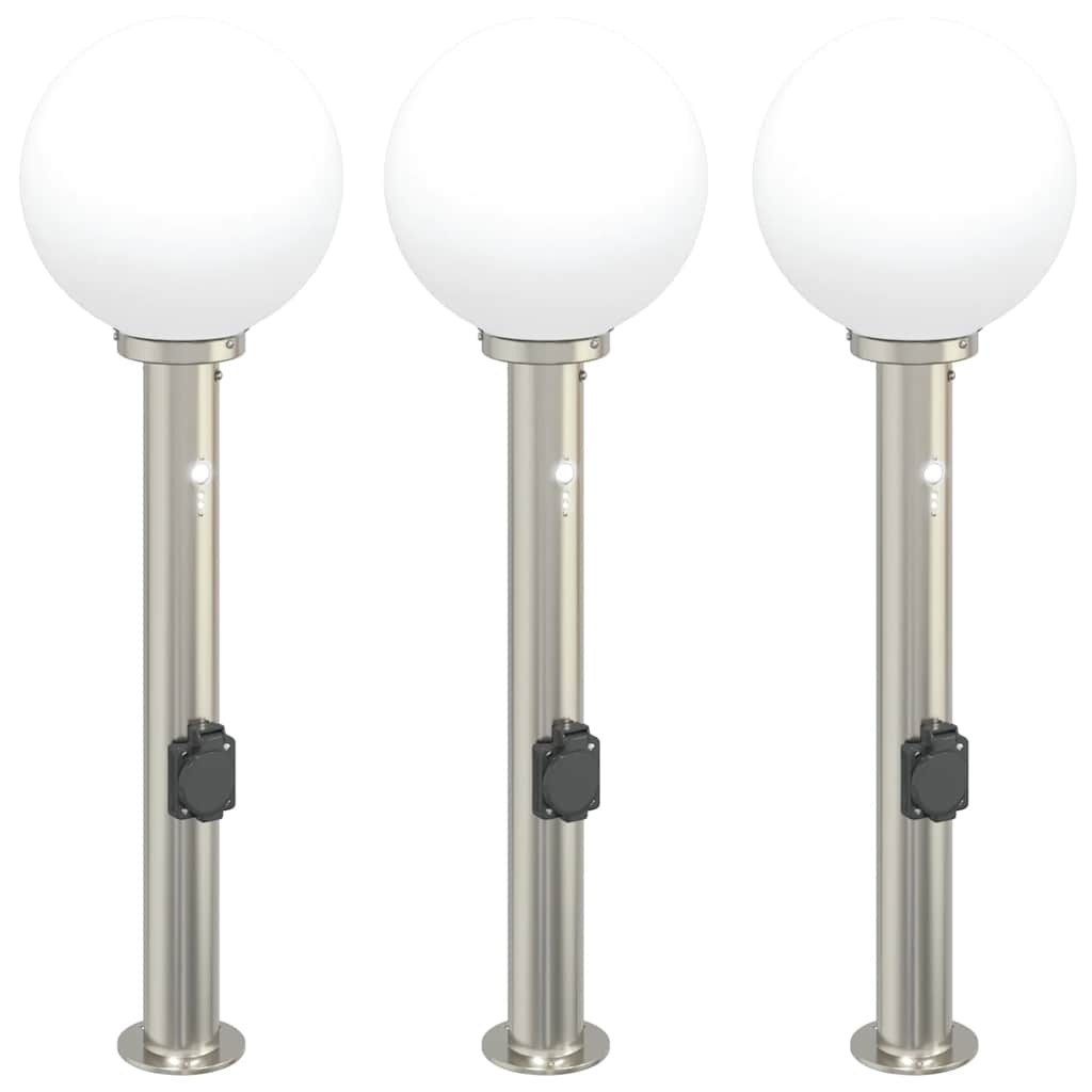 Bollard Lights with Sensor&Outlet 3 pcs 80 cm Stainless Steel IP44 vidaXL