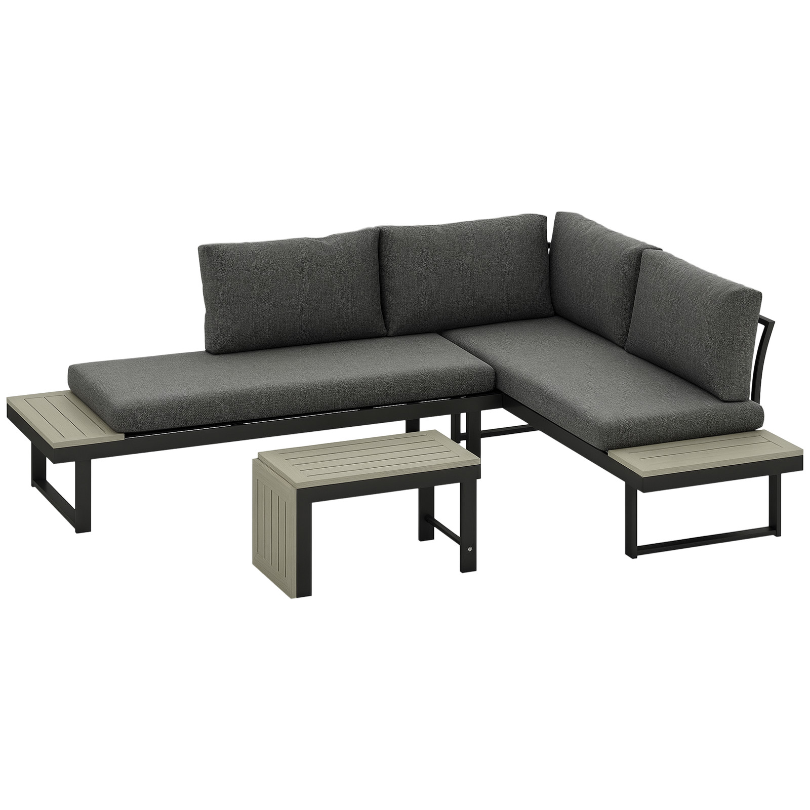 Outsunny 4 Seater L Shaped Aluminium Garden Furniture Set with Coffee Table