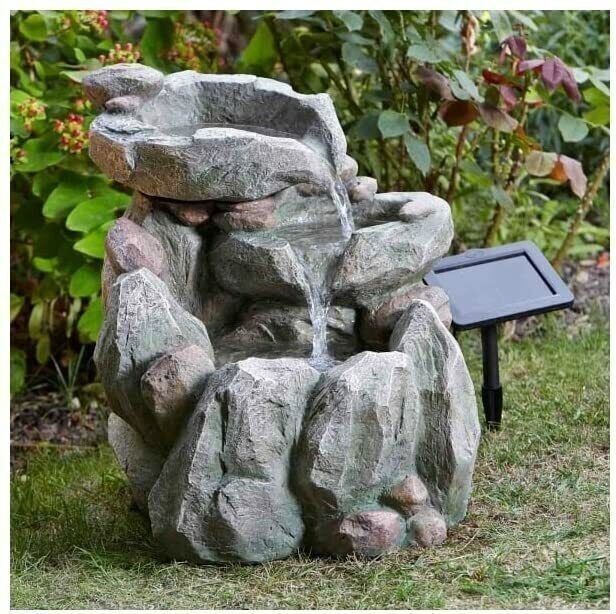 Solar Water Feature Rock Fall Decorative Patio Centrepiece Garden Resin