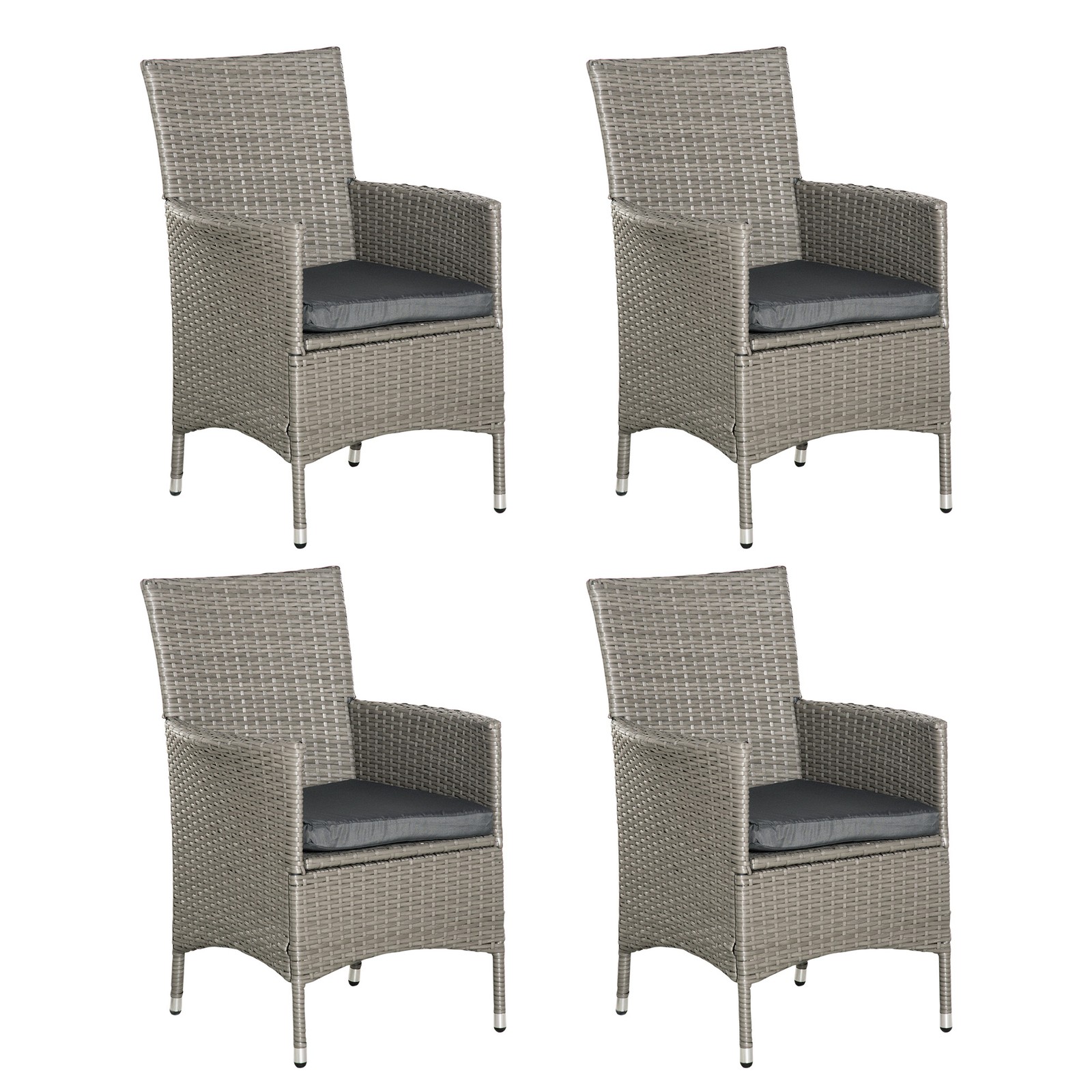 Outsunny 4PC Outdoor Rattan Armchair Wicker Dining Chair Set for Garden Grey