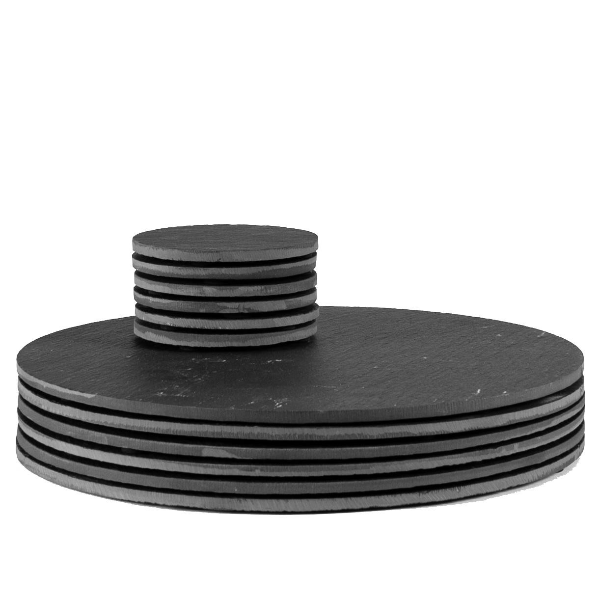 12 Piece Linea Round Slate Placemats & Coasters Set Table Setting 10cm Grey
