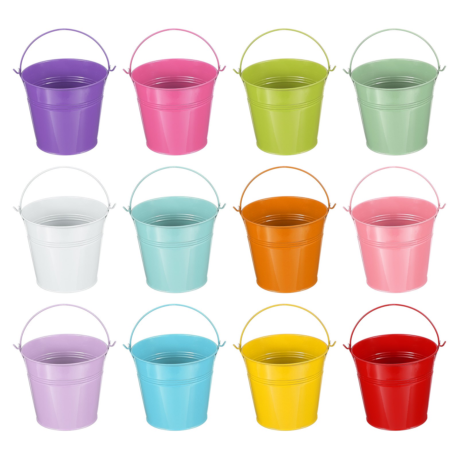 12 Pcs 5"x4.7" Small Metal Buckets with Handle Mini Galvanized Bucket 12 Color