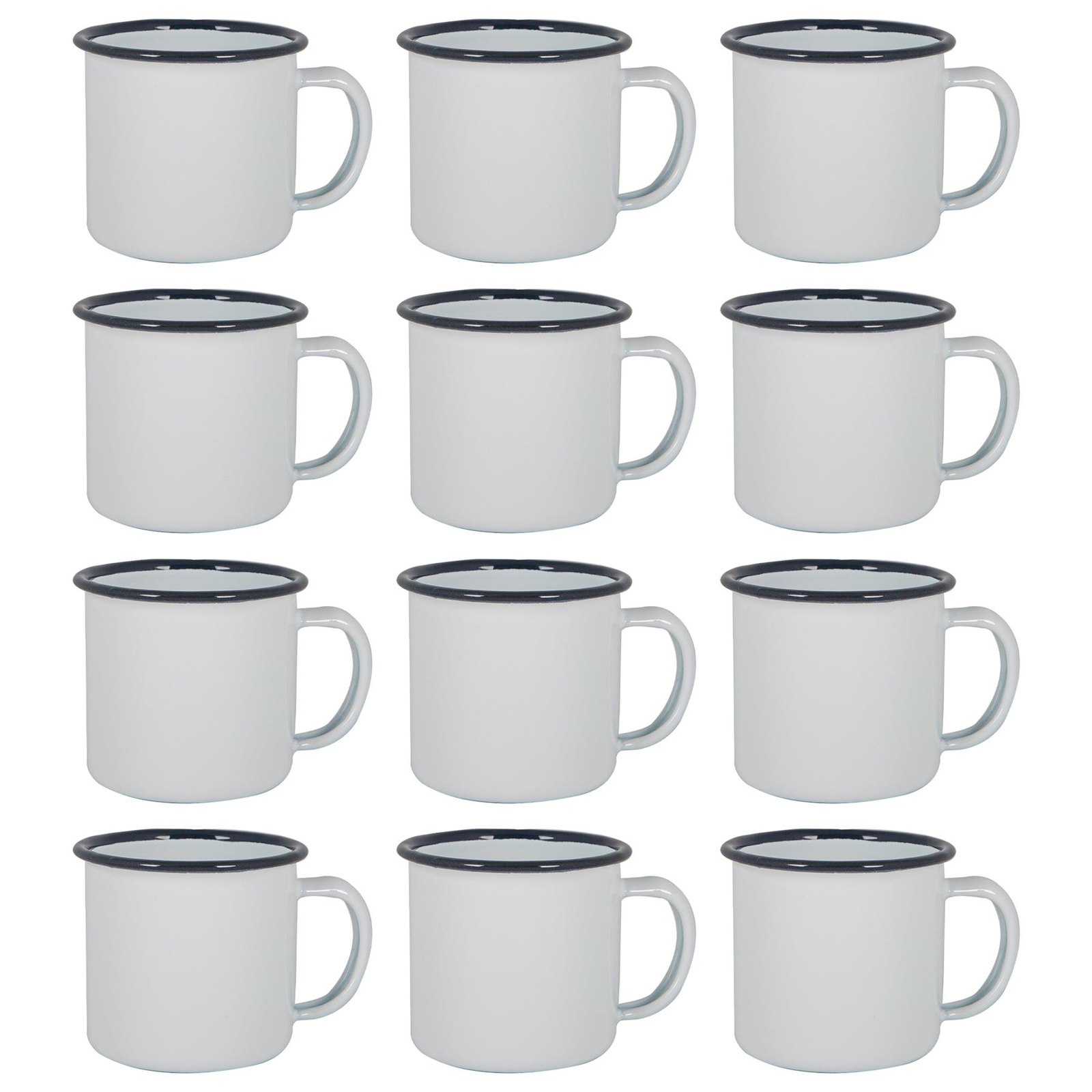 12x White Enamel Espresso Cups Metal Camping Coffee Hot Drinks Cups 130ml Navy