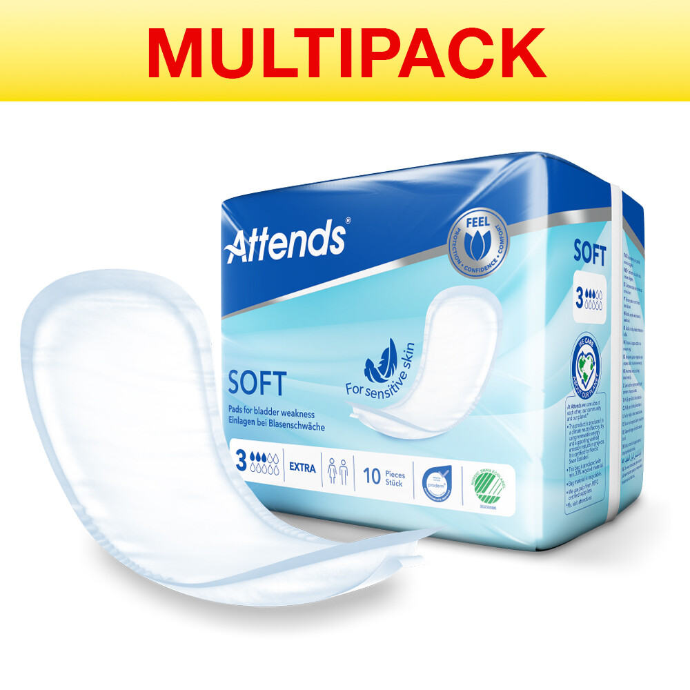 Attends Soft 3 Extra Unisex Discreet Incontinence Pads 12 Packs of 10 (120 Pads)