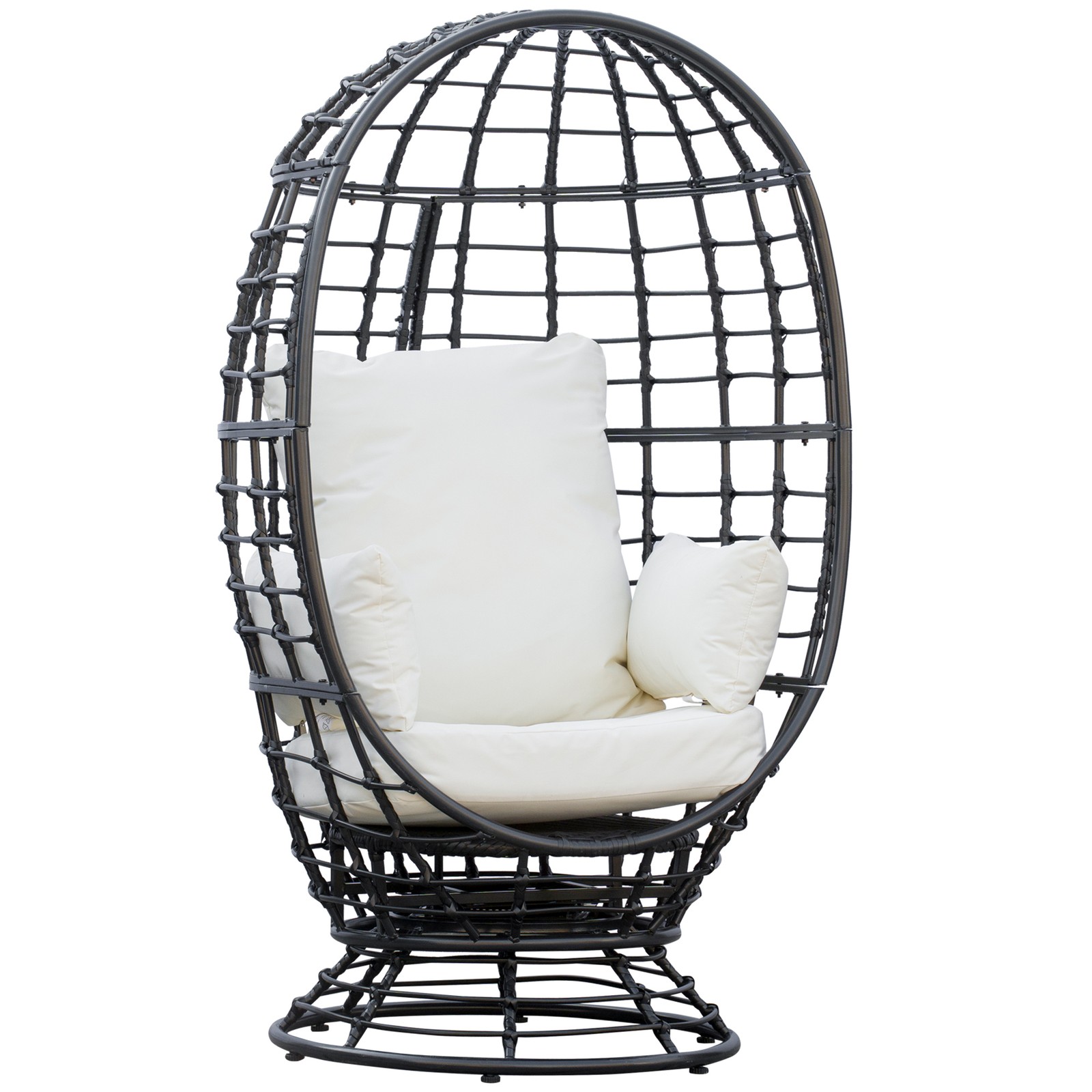 Outsunny Swivel Egg Chair Rattan Outdoor Chair with Cushion for Patio Black