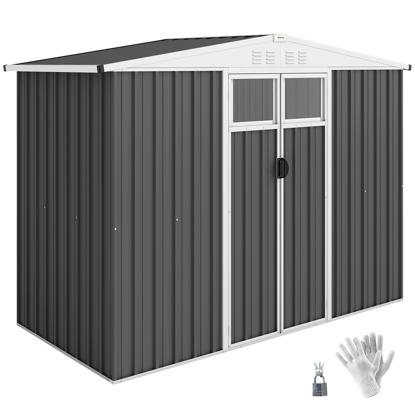 Outsunny 8 x 4 ft Garden Storage Shed, Outdoor Metal Shed, Dark Grey