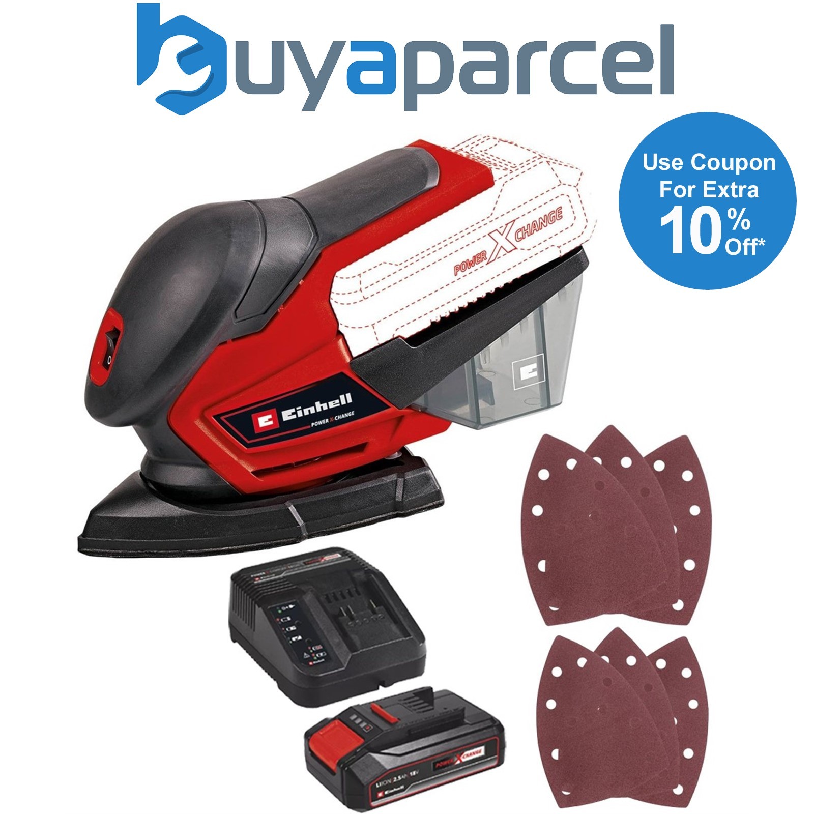 Einhell Cordless Detail Sander 18v Inc x6 Sanding Sheets + 2.5AH Charging Kit