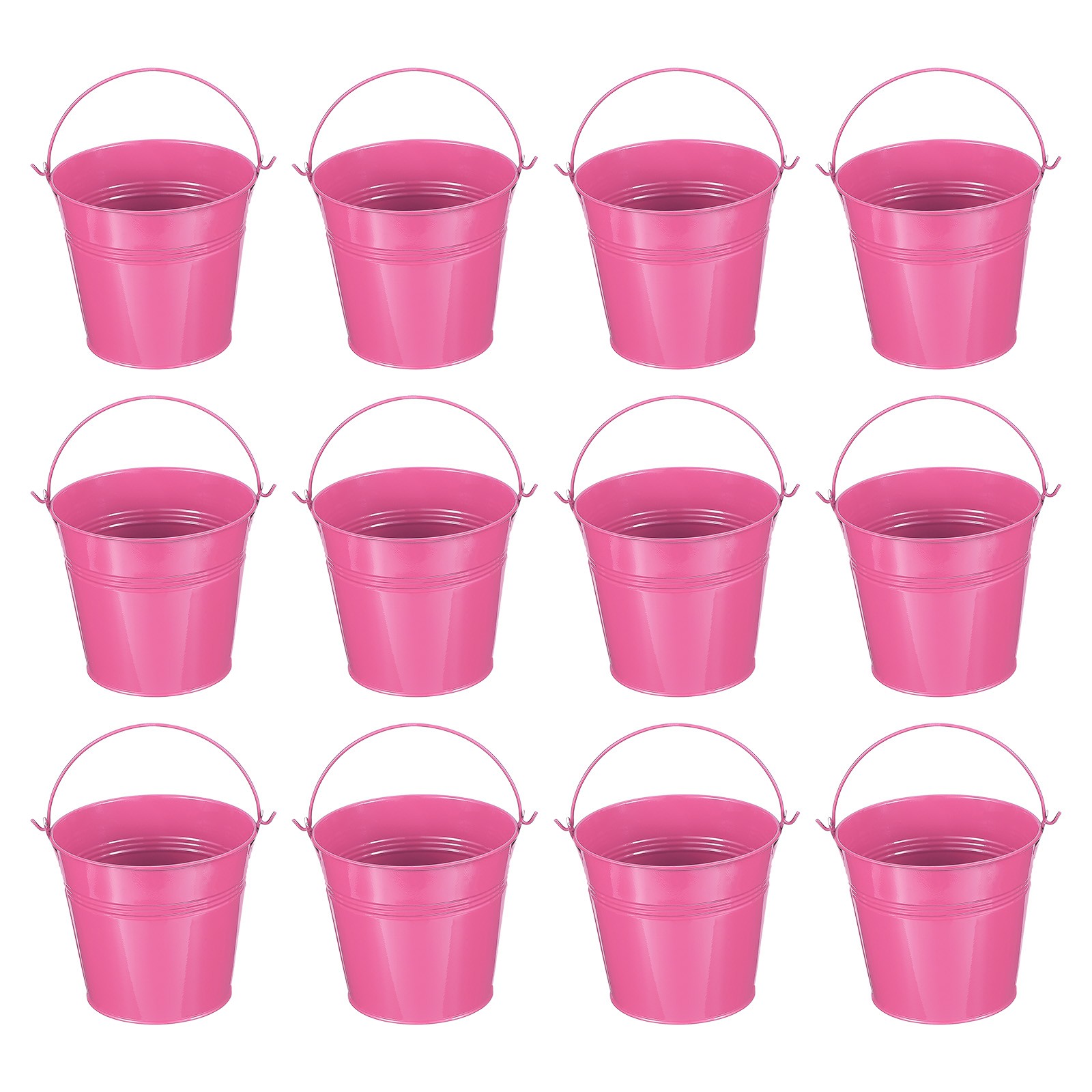 12 Pcs 5"x4.7" Small Metal Buckets with Handle Mini Galvanized Bucket Rose Red