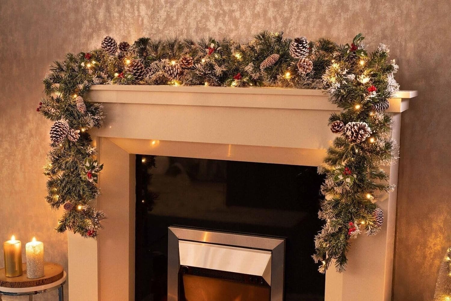 6ft Pre-Lit Christmas Garland Snow Dusted Xmas Decoration Fireplace Decor Large