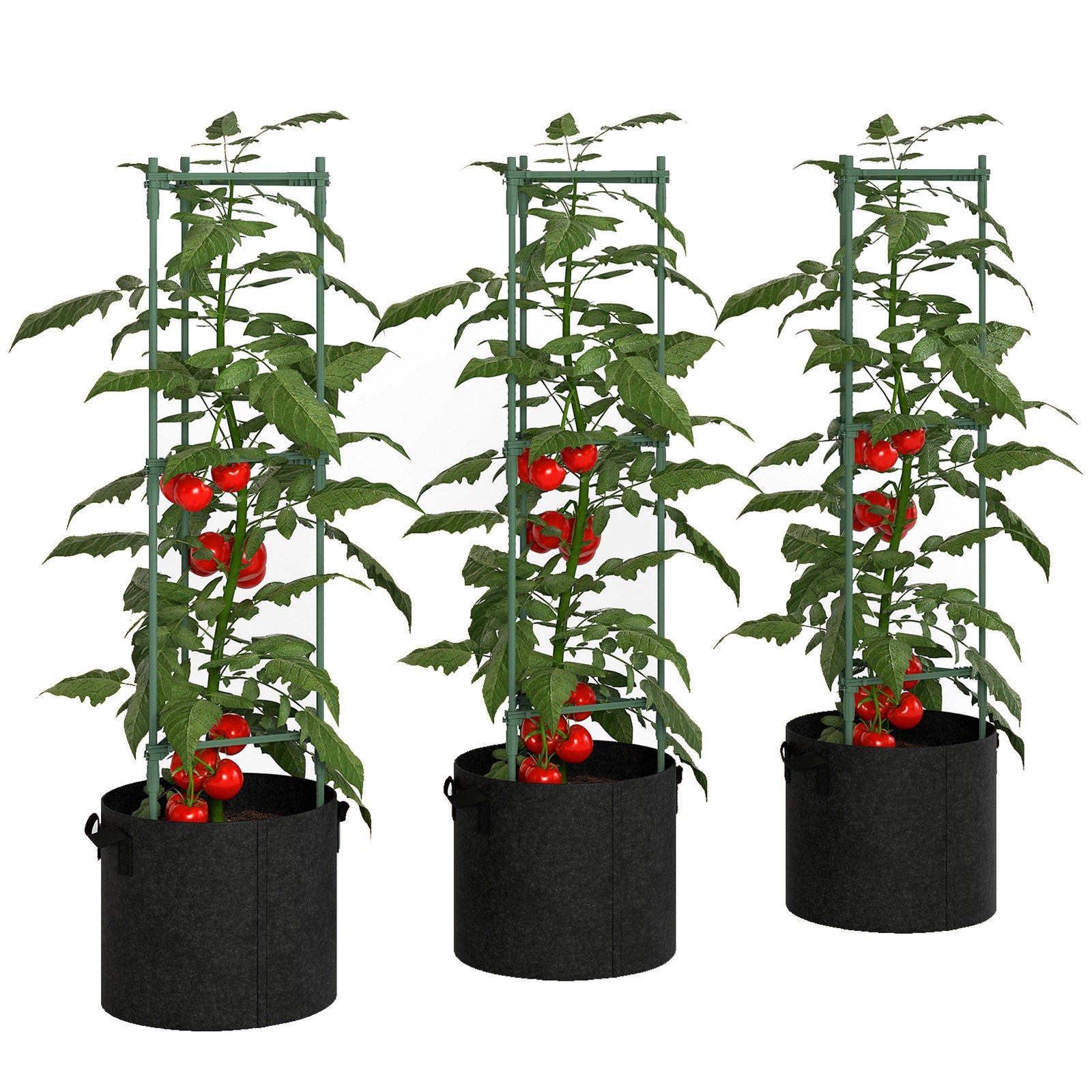 Outsunny 3 Packs Tomato Cages with 83.7L Grow Bags, 47.2" Plant Stakes