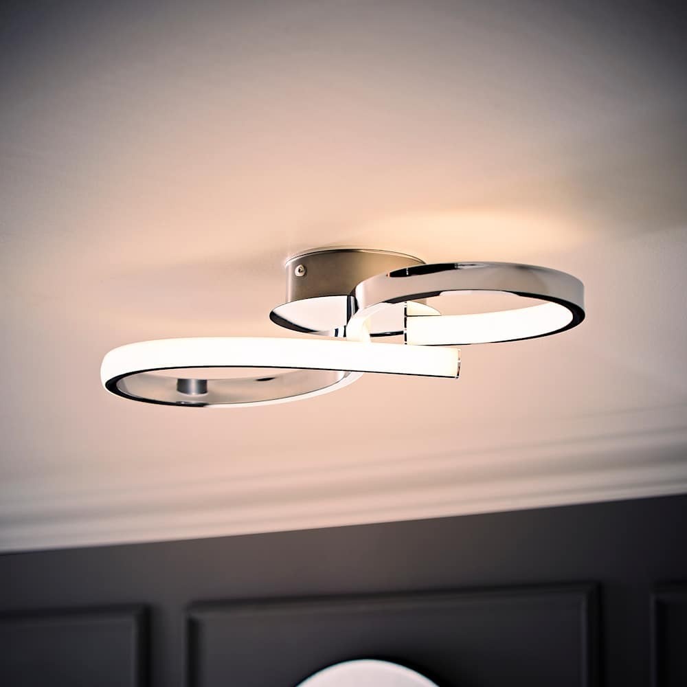 LED Ceiling Light Fitting Chrome Swirl Integrated Bulbs Modern Living Room Lamp