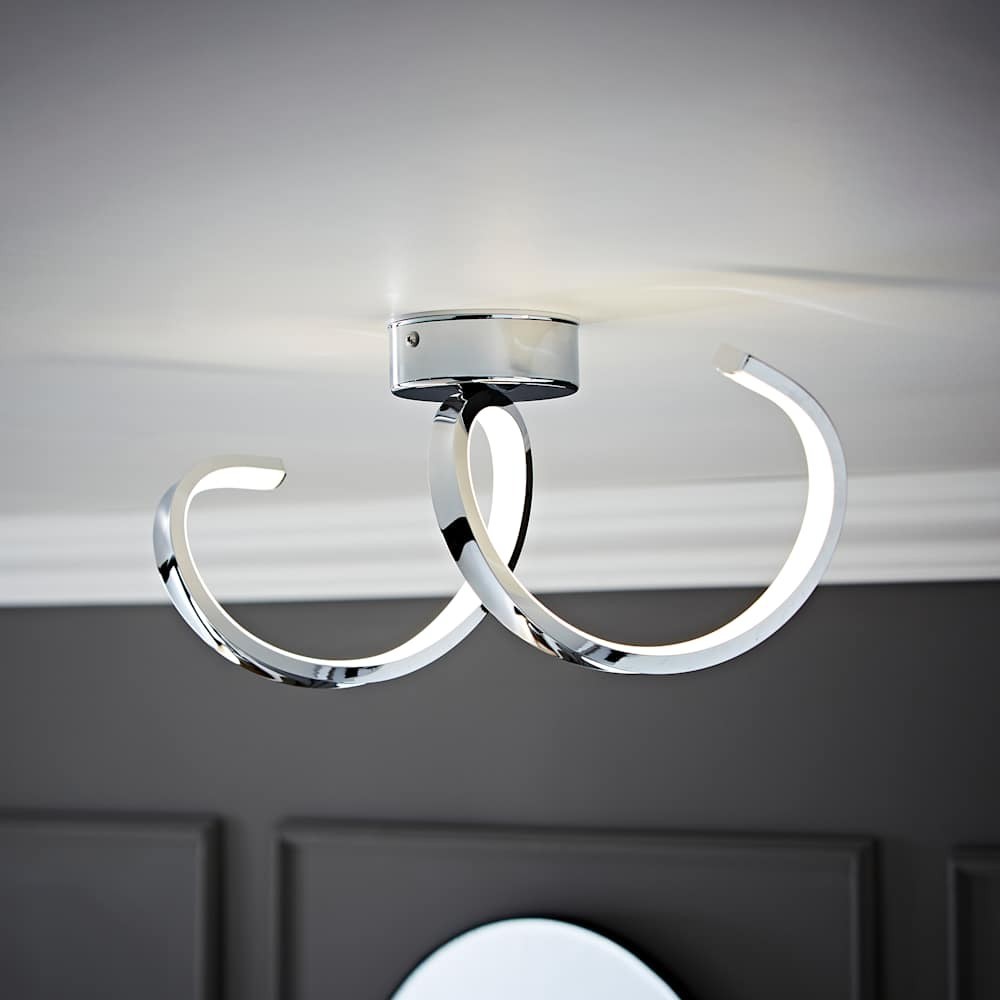 LED Ceiling Light Fitting Chrome Twist Integrated Bulbs Modern Living Room Lamp