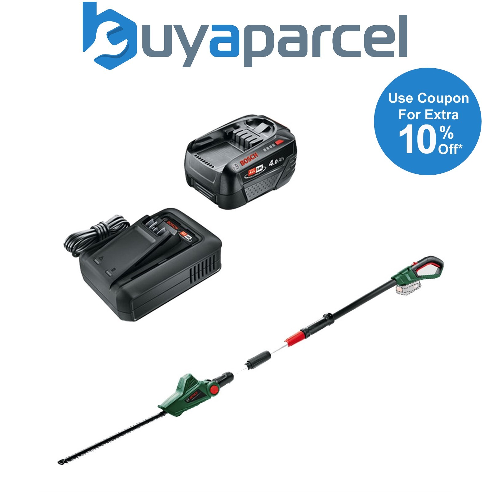 Bosch 06008B3001 18v Telescopic Hedgecutter UniversalHedgePole + 4AH Battery kit