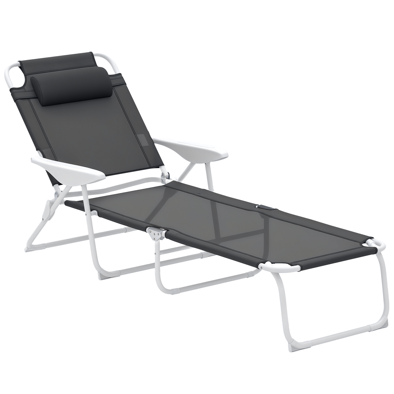 Outsunny Folding Sun Lounger with 4-Level Backrest & Headrest, Charcoal Grey