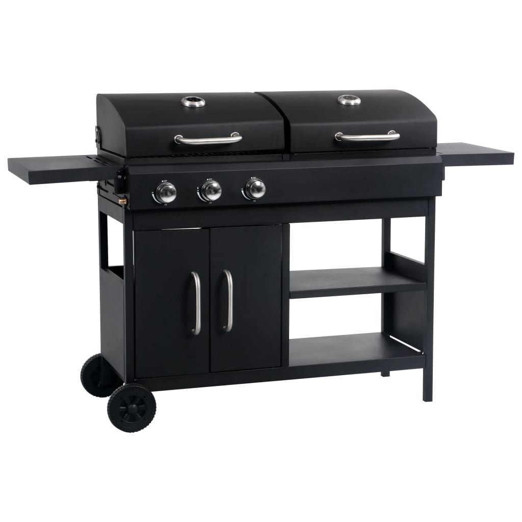 Gas Charcoal Combo Grill with 3 Burners Outdoor Backyard Cook Barbecue vidaXL