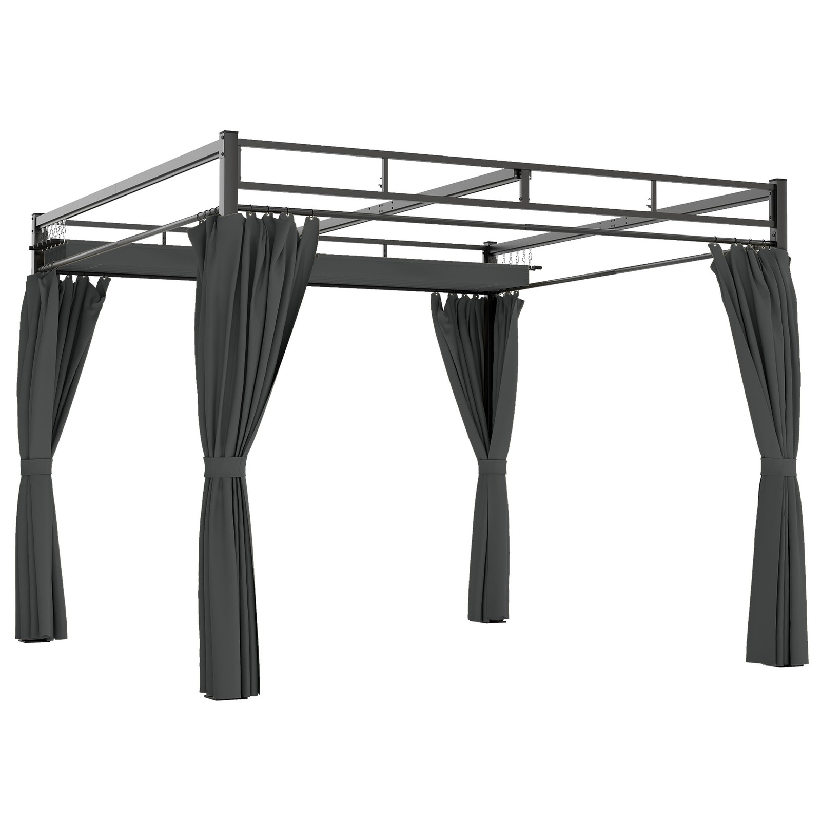 Outsunny 3 x 3 m Garden Pergola with Retractable Canopy, Curtains, Dark Grey