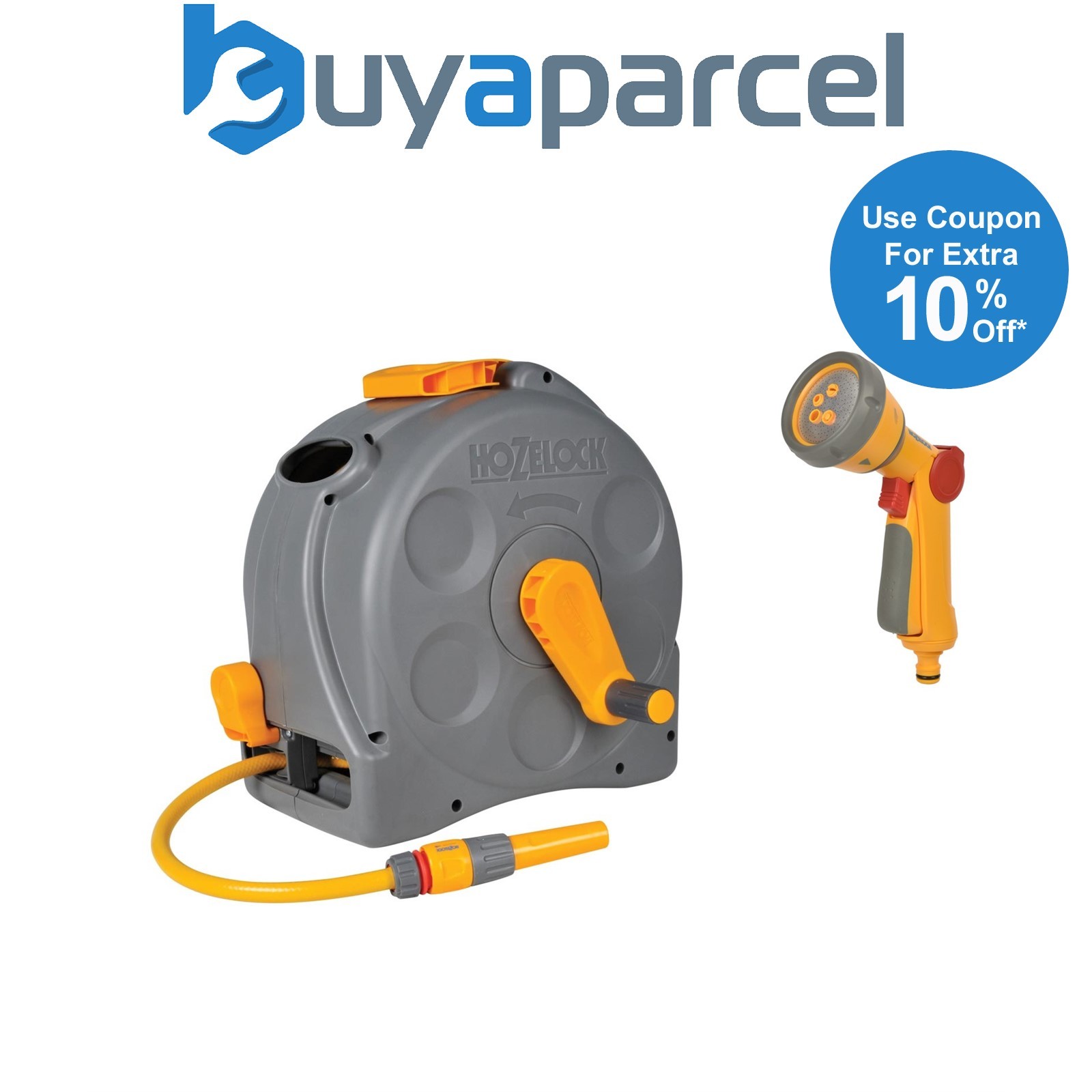 Hozelock 2415 2-n-1 Compact Enclosed Reel + Hose 25m With a 2679 Multispray Gun