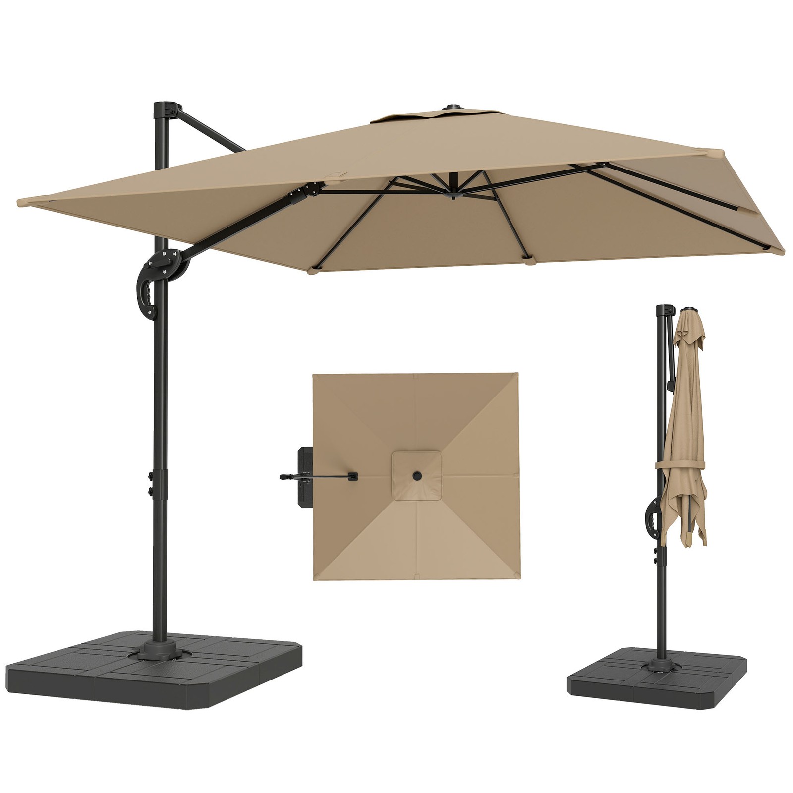 Outsunny 2.4 x 2.4 m Cantilever Parasol w/ Umbrella Weights, Khaki