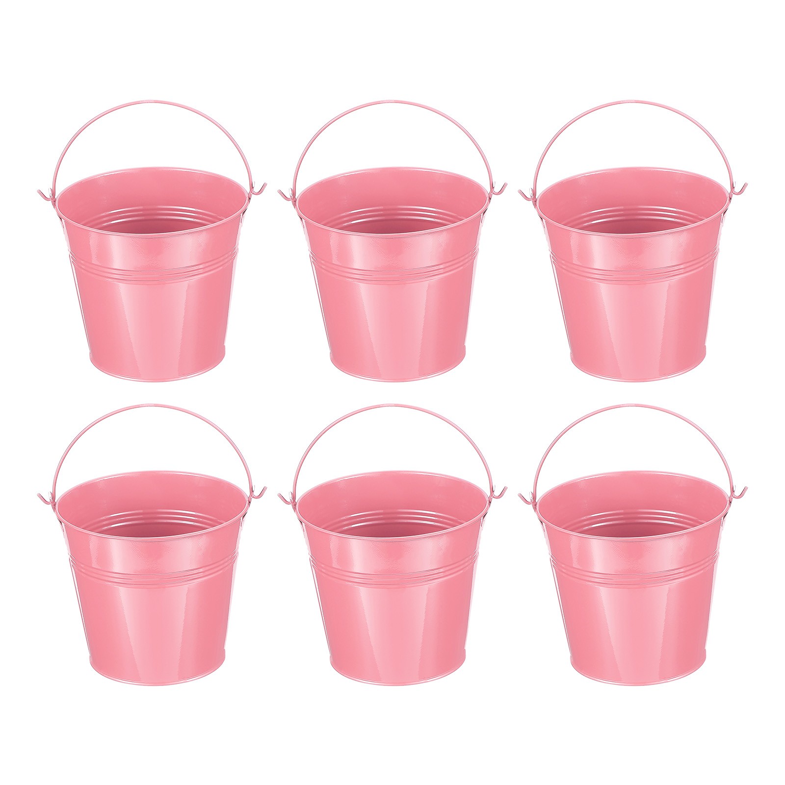 6 Pcs 5.1"x4.7" Small Metal Buckets with Handle Mini Galvanized Bucket Pink