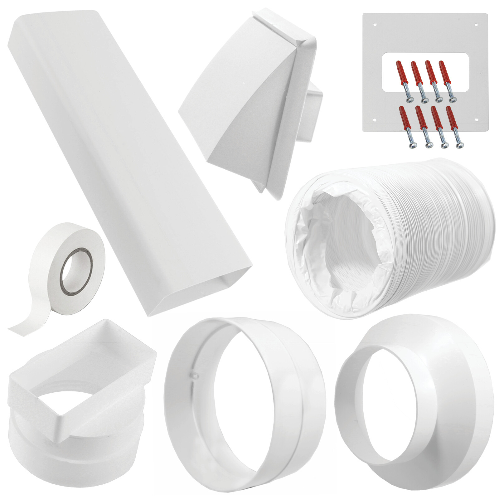 Exterior Venting Kit & Extension Hose for Air Conditioning Unit (6" x 6m, White)