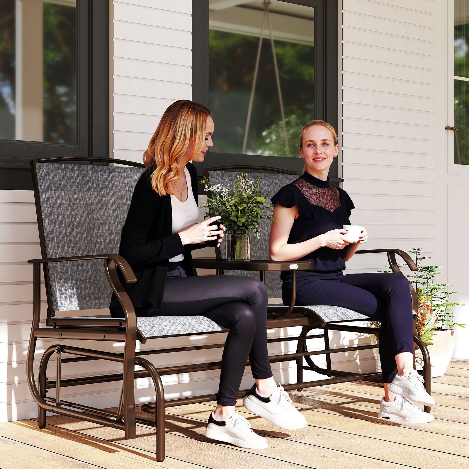 Double Rocking Rocker Sun Lounger Seat Chair Metal Furniture Outdoor Patio Porch