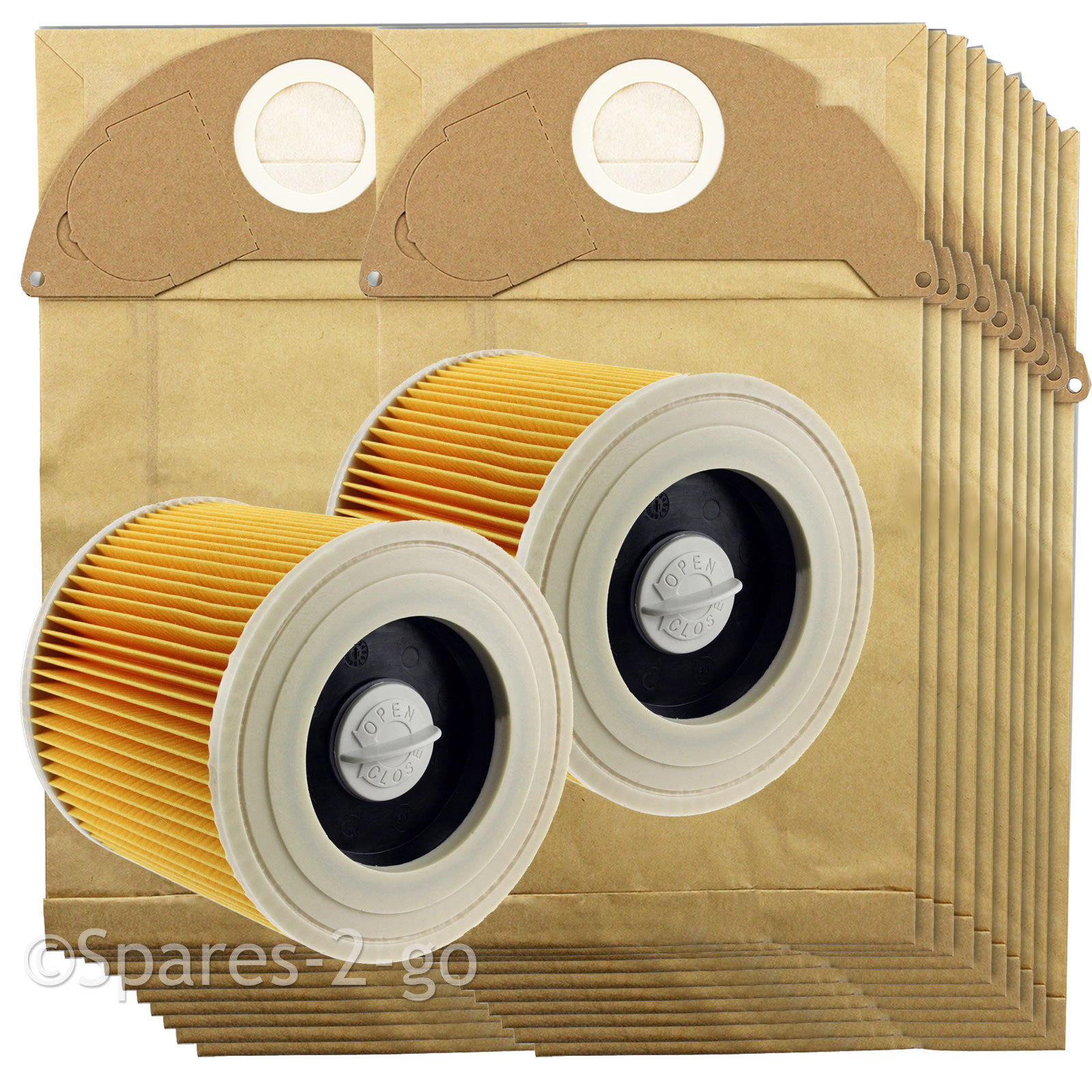 2 Cartridge Filters + 20 Dust Bags fits Karcher Wet & Dry WD2 Vacuum