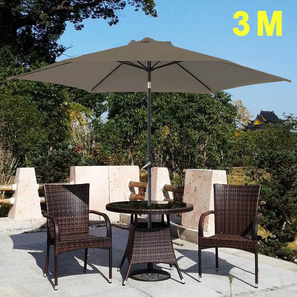 3M Garden Round Parasol Patio Outdoor Sun Shade Umbrella Crank Tilt 8 Ribs Brown