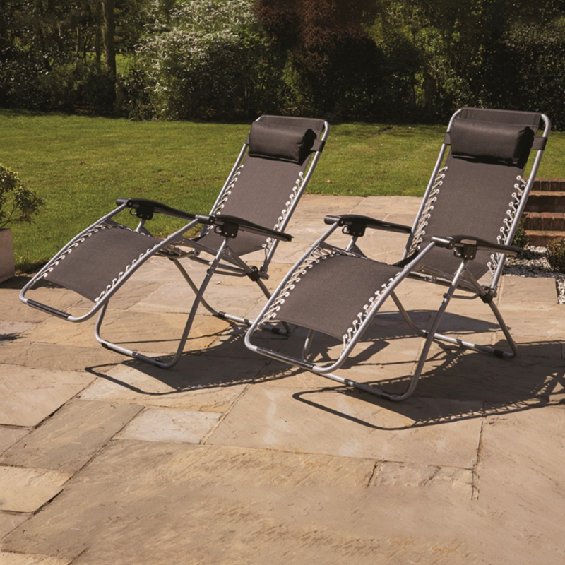 Garden Outdoor Camping Chair 2x Zero Gravity Head Rest Reclining Sun Lounger